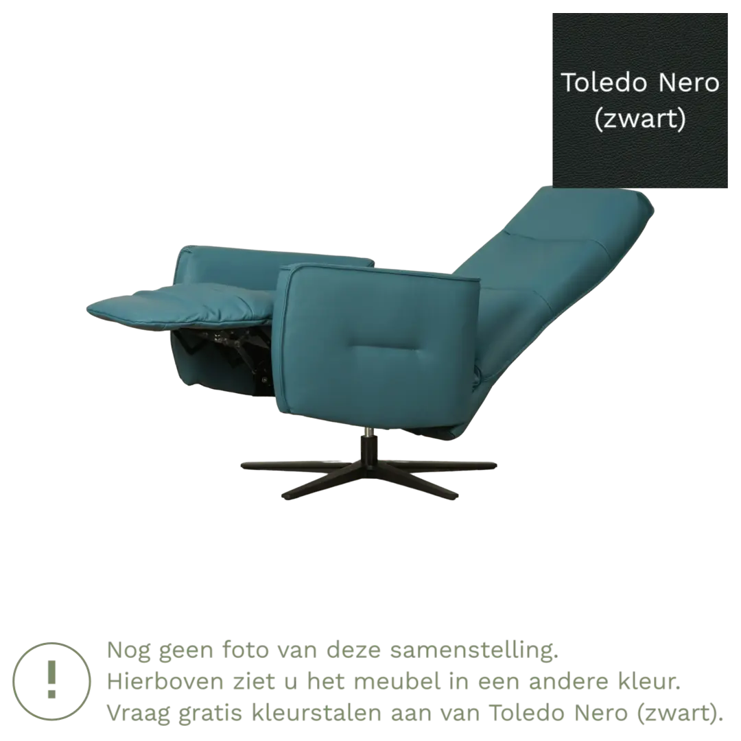 afbeelding van Leren handmatige relaxfauteuil Pride - Toledo Nero (zwart) - Medium - Stervoet zwart