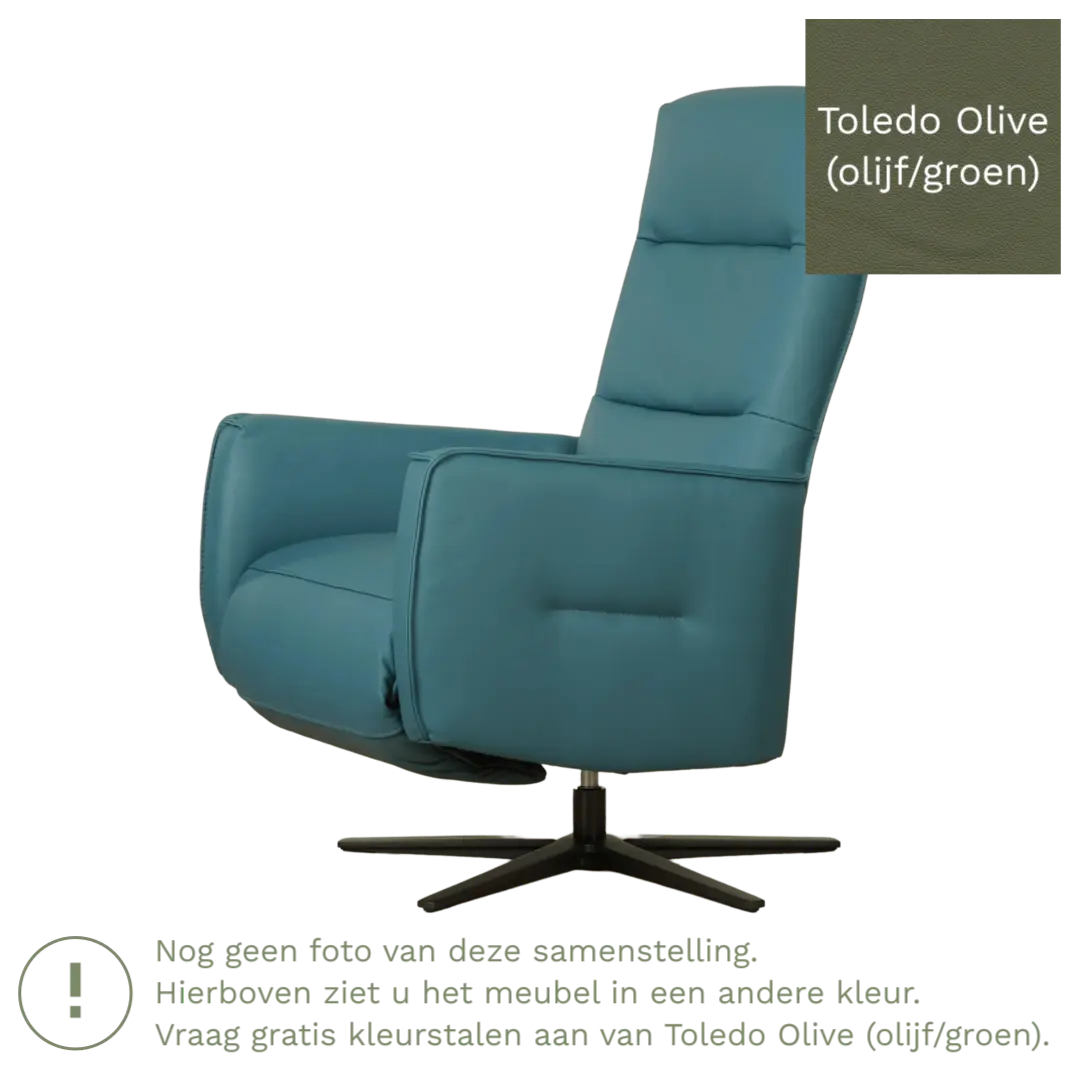 afbeelding van Leren handmatige relaxfauteuil Pride - Toledo Olive (olijf/groen) - Medium - Schotelvoet zwart