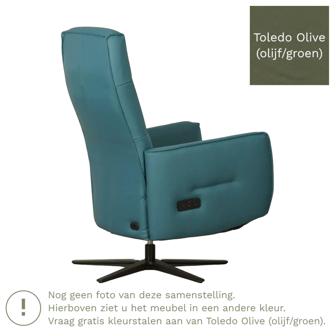 afbeelding van Leren handmatige relaxfauteuil Pride - Toledo Olive (olijf/groen) - Medium - Schotelvoet zwart