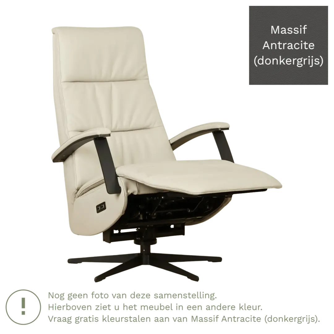 afbeelding van Leren elektrisch relaxfauteuil Balance - Massif Antracite (donkergrijs) - large - stervoet zwart (slank)