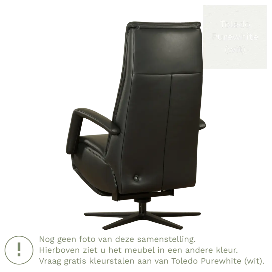 afbeelding van Leren relaxfauteuil met hartbalans Calm - Toledo Purewhite (wit) - small - stervoet zwart (breed)