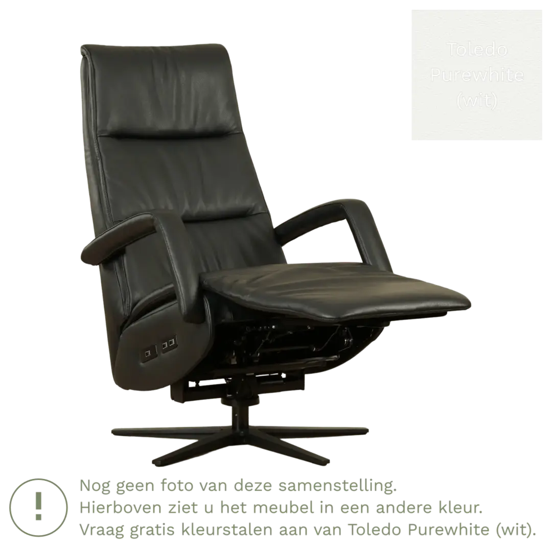 afbeelding van Leren relaxfauteuil met hartbalans Calm - Toledo Purewhite (wit) - small - stervoet zwart (breed)
