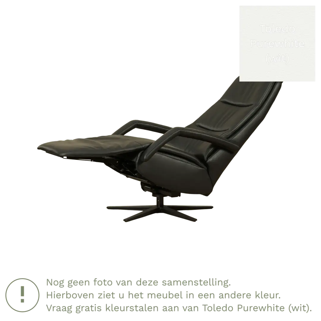 afbeelding van Leren relaxfauteuil met hartbalans Calm - Toledo Purewhite (wit) - small - stervoet zwart (breed)