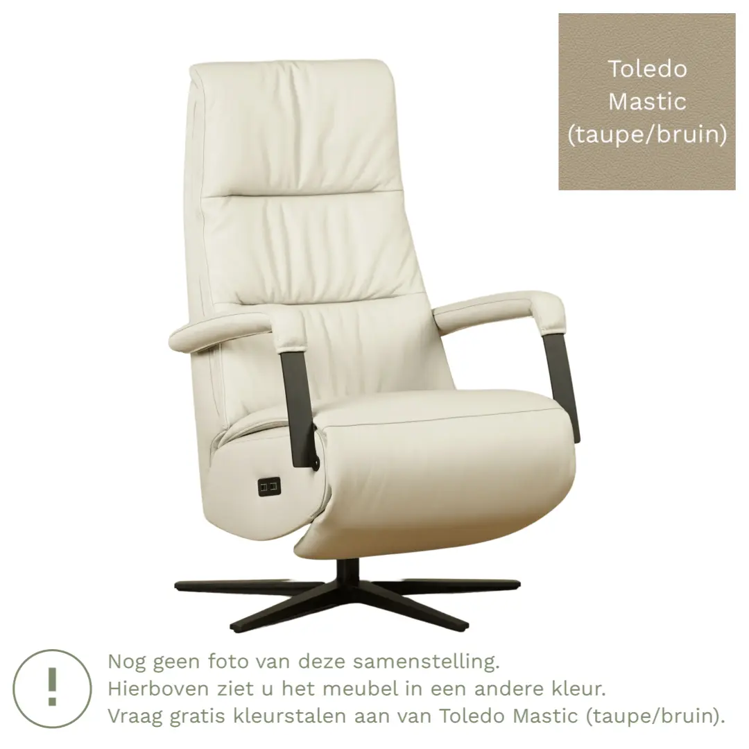 afbeelding van Leren relaxfauteuil met hartbalans Core - Toledo Mastic (taupe/bruin) - small - stervoet zwart (breed)