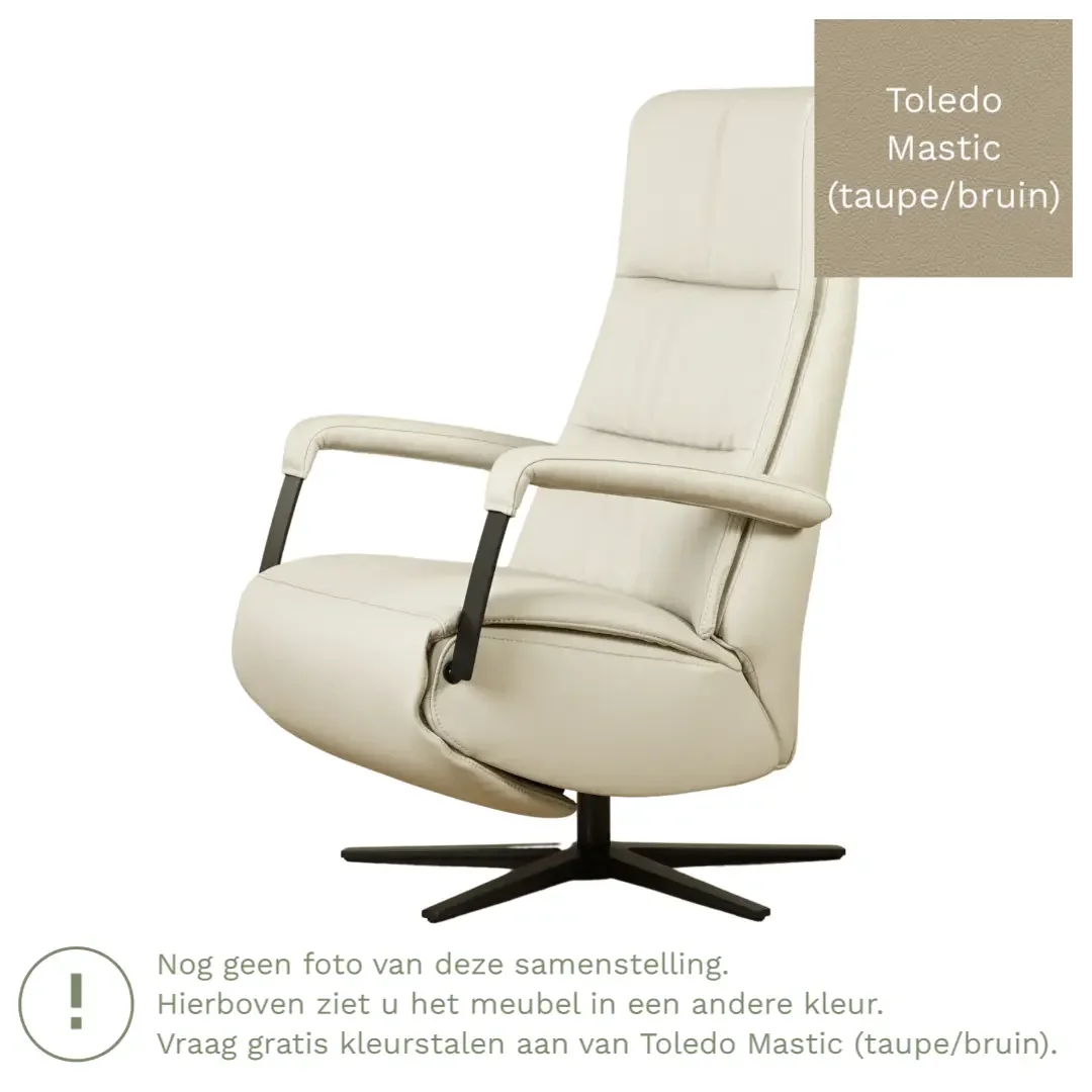 afbeelding van Leren relaxfauteuil met hartbalans Core - Toledo Mastic (taupe/bruin) - small - stervoet zwart (breed)