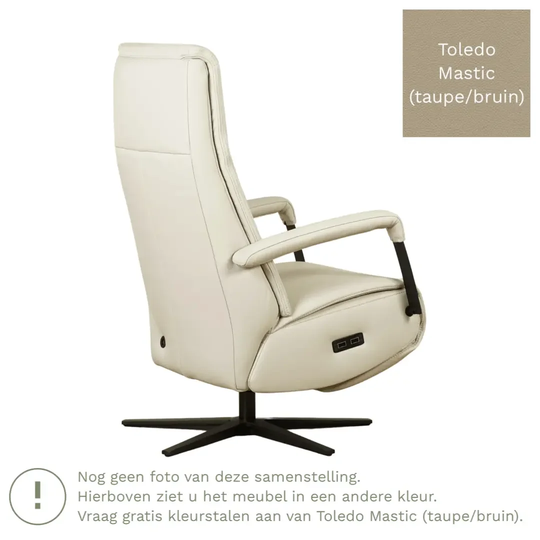 afbeelding van Leren relaxfauteuil met hartbalans Core - Toledo Mastic (taupe/bruin) - small - stervoet zwart (breed)