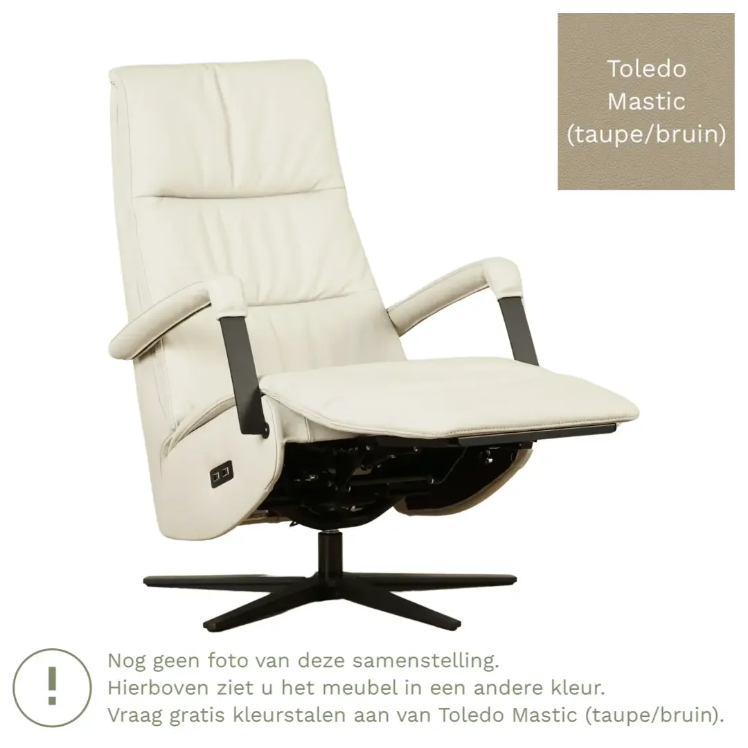 afbeelding van Leren relaxfauteuil met hartbalans Core - Toledo Mastic (taupe/bruin) - small - stervoet zwart (breed)