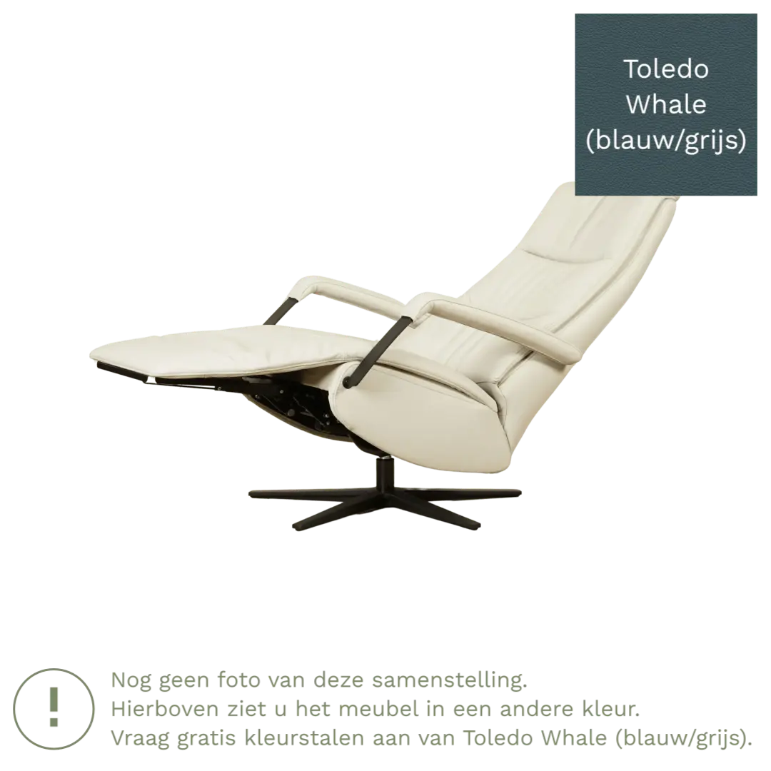 afbeelding van Leren elektrisch relaxfauteuil Core - Toledo Whale (blauw/grijs) - medium - stervoet zwart (breed)