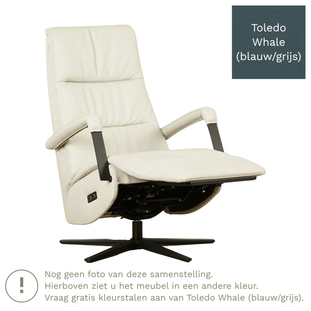 afbeelding van Leren relaxfauteuil met hartbalans Core - Toledo Whale (blauw/grijs) - small - stervoet zwart (breed)