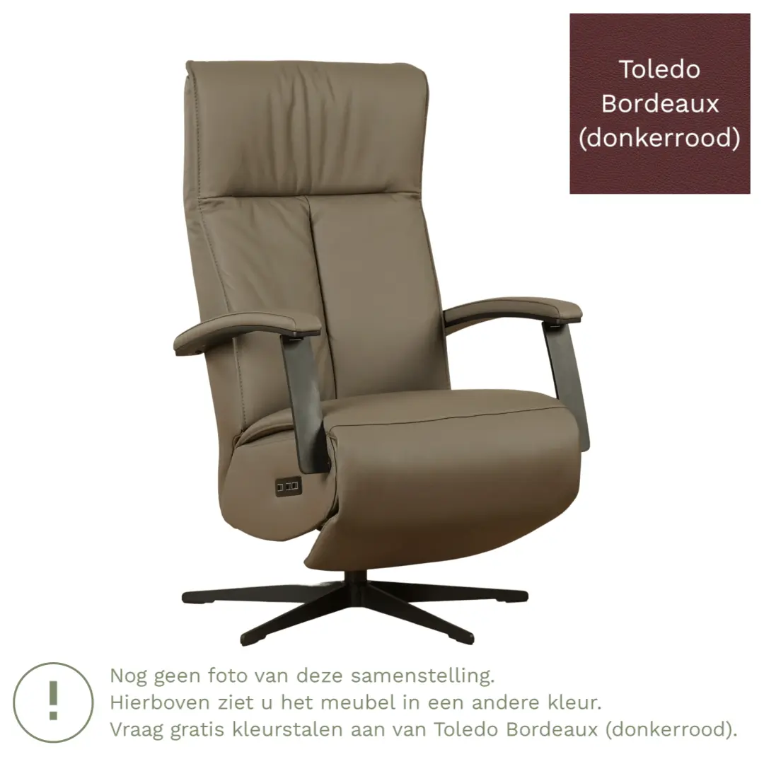 afbeelding van Leren relaxfauteuil met hartbalans Pure - Toledo Bordeaux (donkerrood) - medium - stervoet zwart (slank)