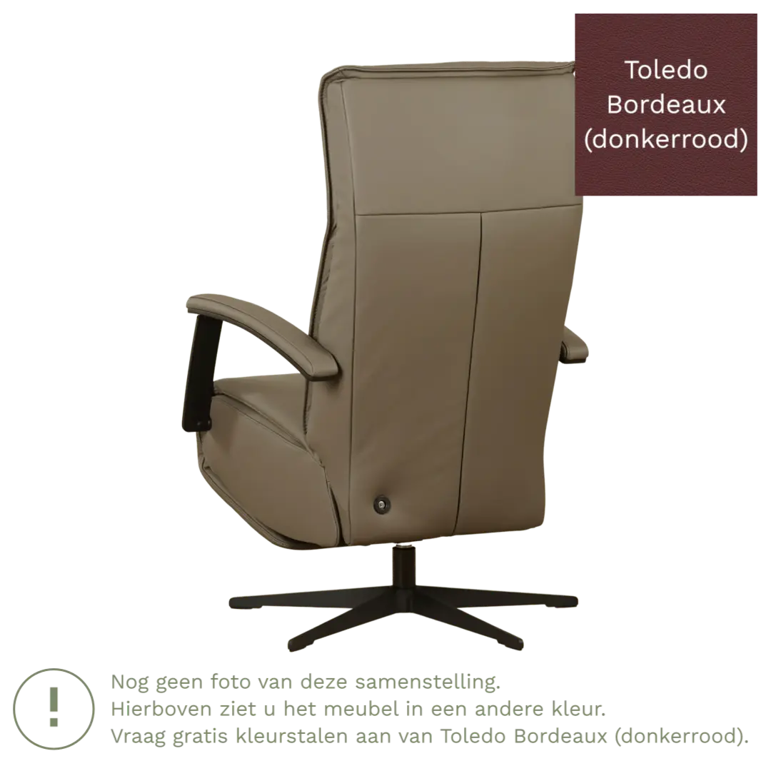 afbeelding van Leren elektrisch relaxfauteuil Pure - Toledo Bordeaux (donkerrood) - small - stervoet zwart (slank)