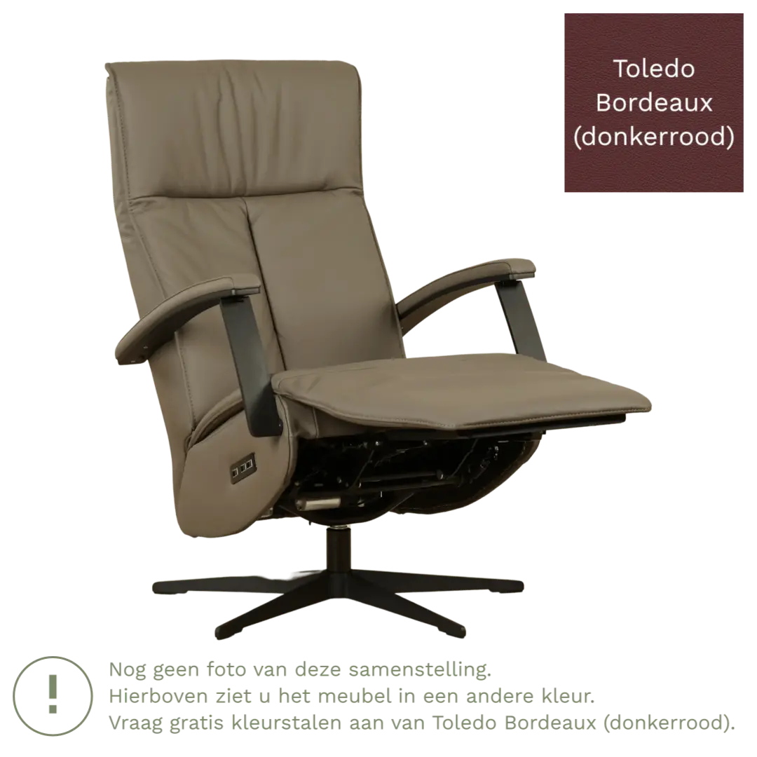 afbeelding van Leren elektrisch relaxfauteuil Pure - Toledo Bordeaux (donkerrood) - small - stervoet zwart (slank)