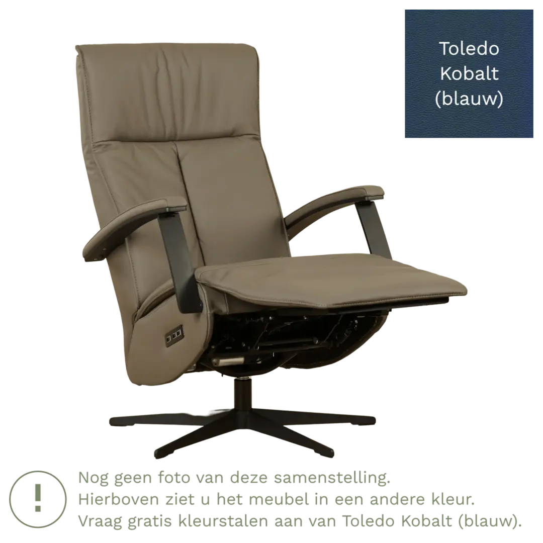 afbeelding van Leren elektrisch relaxfauteuil Pure - Toledo Kobalt (blauw) - large - stervoet zwart (slank)