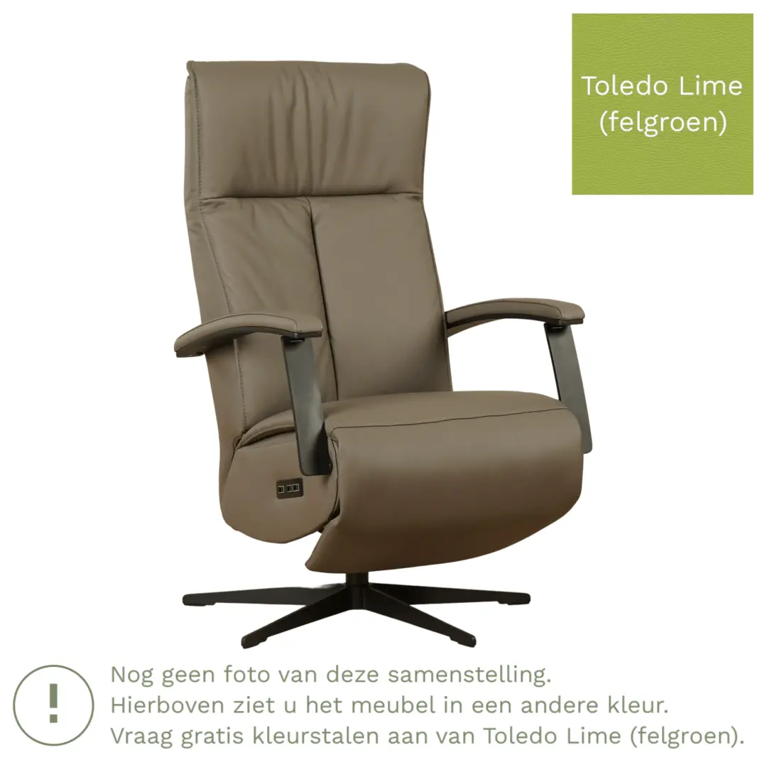 afbeelding van Leren elektrisch relaxfauteuil Pure - Toledo Lime (felgroen) - medium - stervoet zwart (slank)