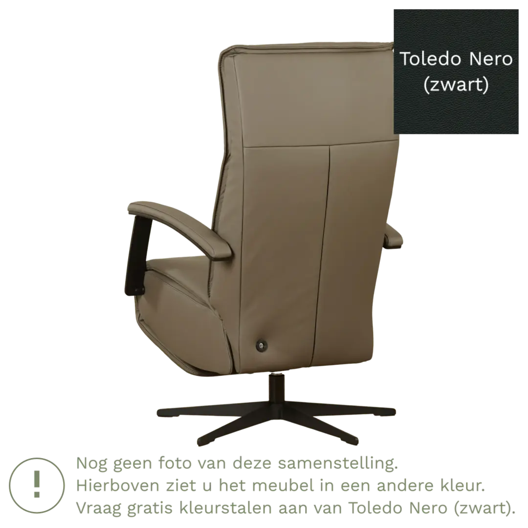 afbeelding van Leren elektrisch relaxfauteuil Pure - Toledo Nero (zwart) - small - stervoet zwart (slank)
