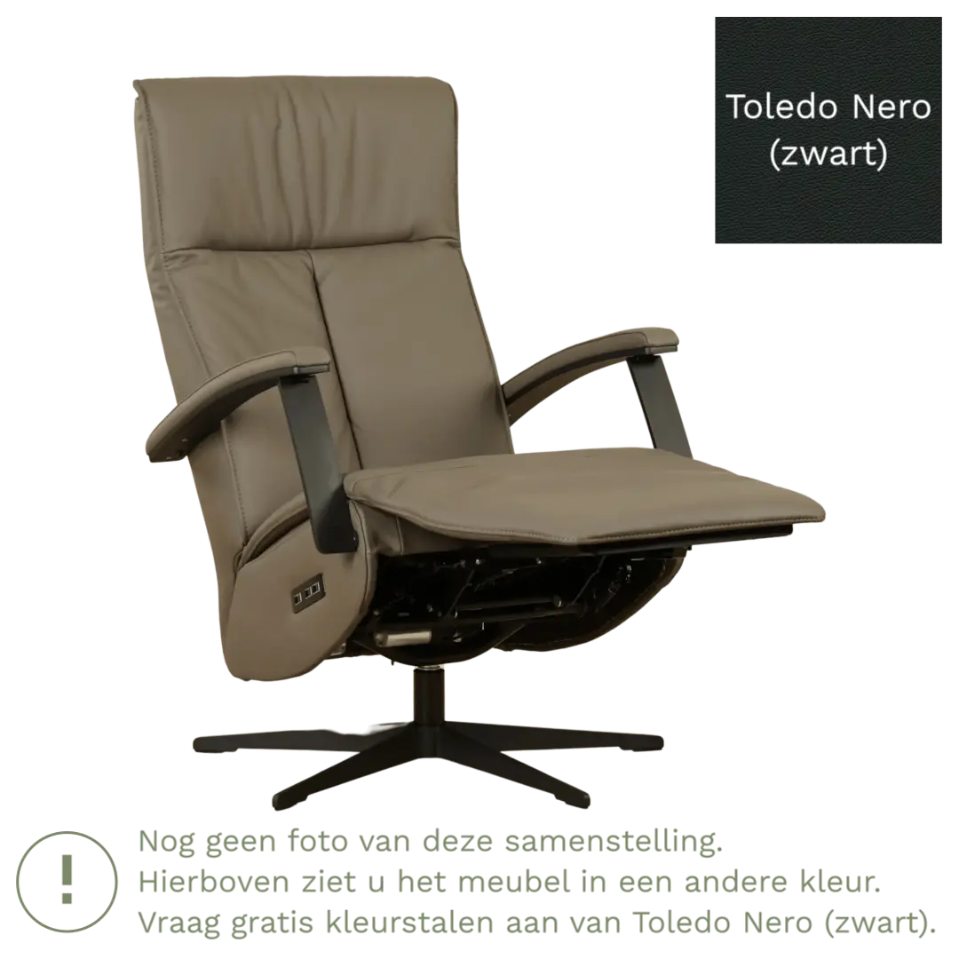 afbeelding van Leren elektrisch relaxfauteuil Pure - Toledo Nero (zwart) - small - stervoet zwart (slank)