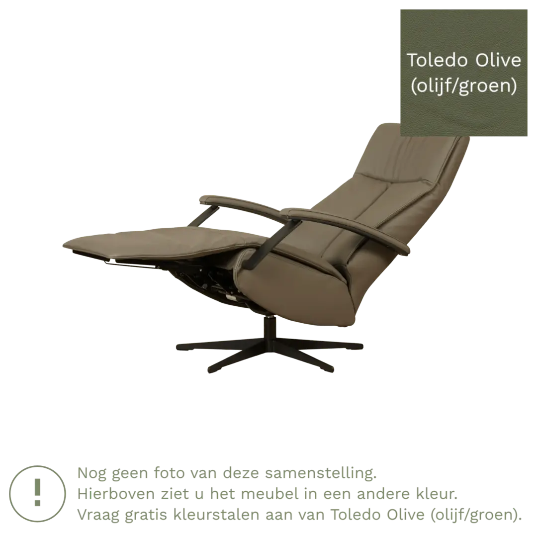 afbeelding van Leren elektrisch relaxfauteuil Pure - Toledo Olive (olijf/groen) - small - stervoet zwart (slank)