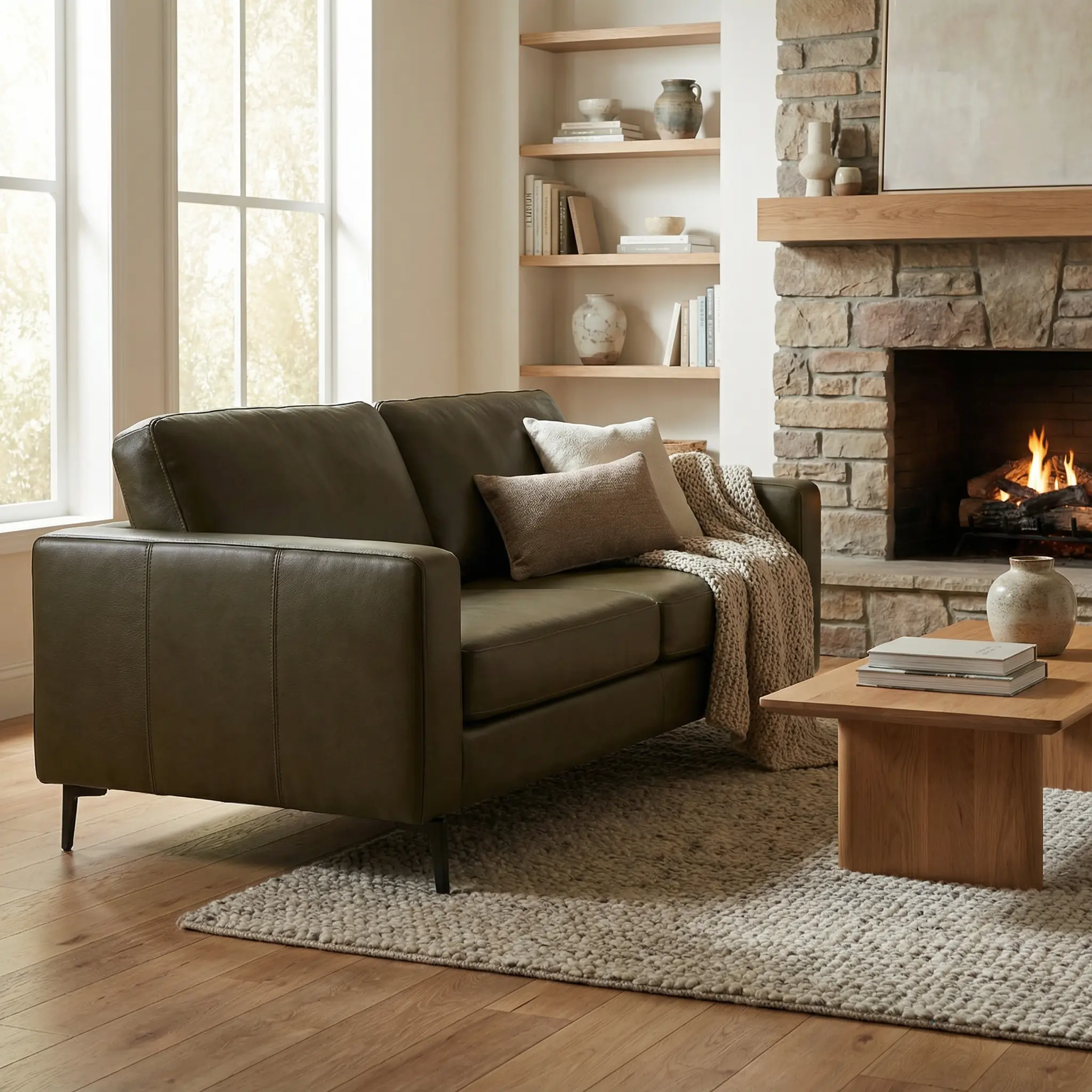 afbeelding van Leren fauteuil Joy - Toledo Terra (donkercognac) - Poten hout bruin