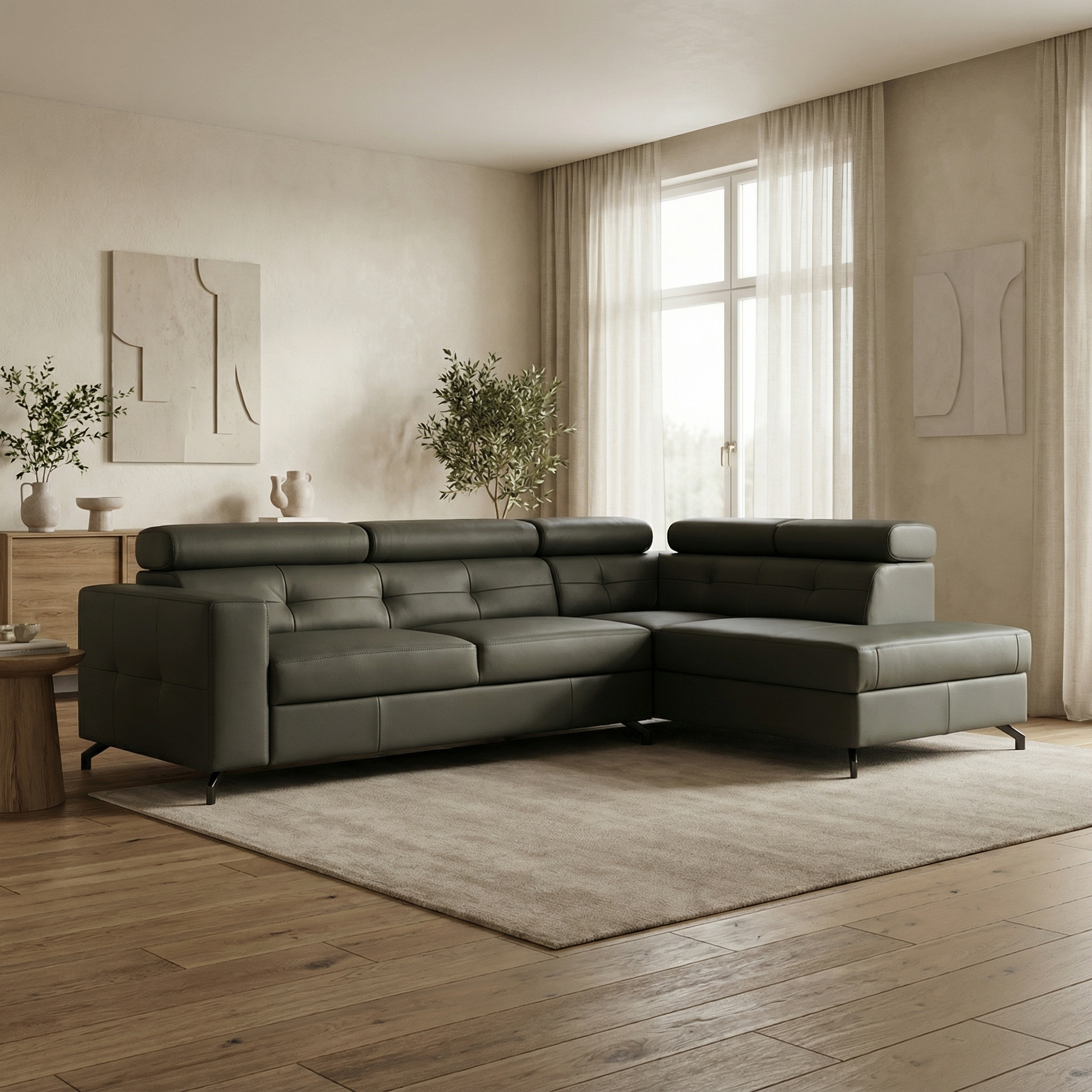 afbeelding van Leren hoekbank Nova - 2.5 zits + longchair - Toledo Verde