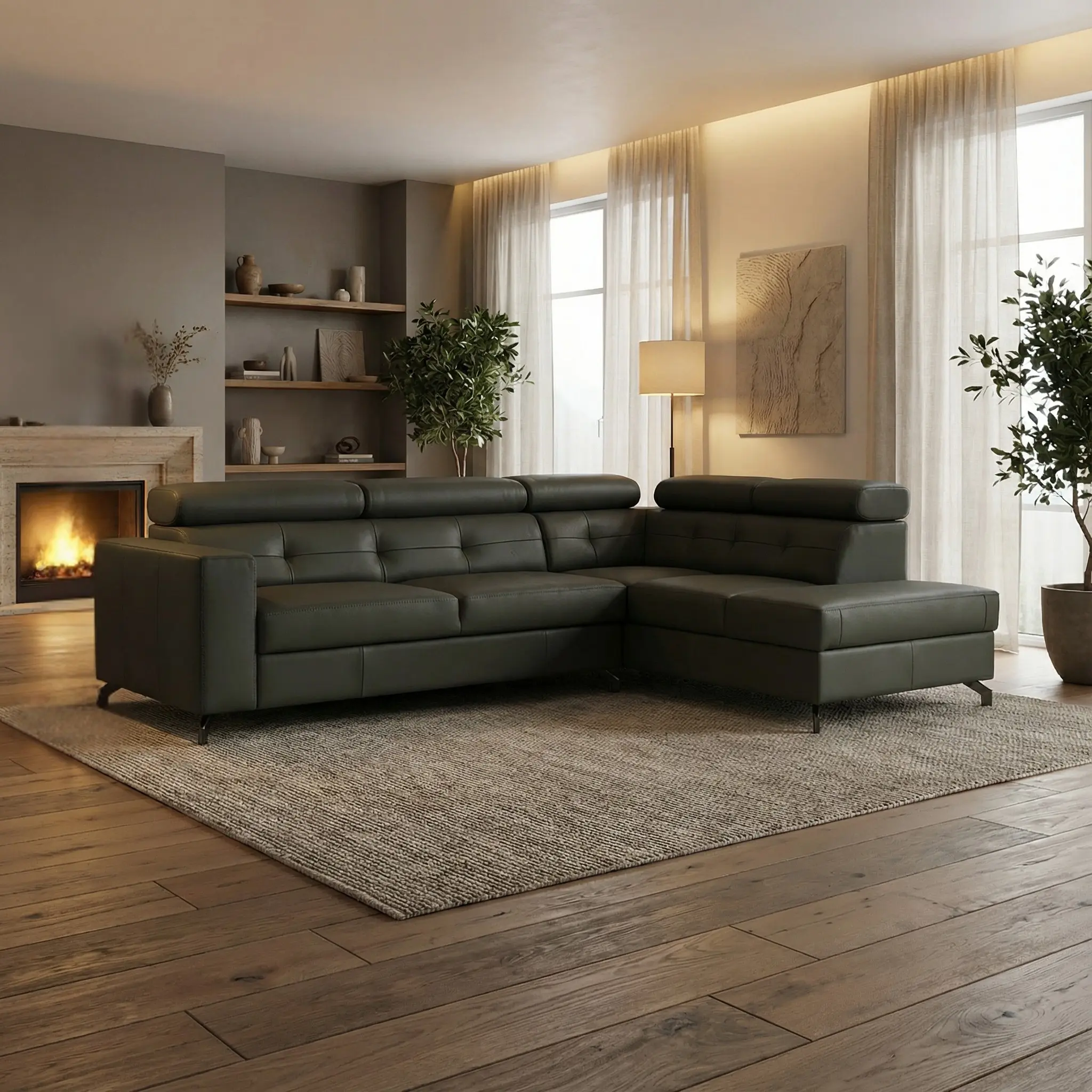 afbeelding van Leren hoekbank Nova - 2.5 zits + longchair - Toledo Verde