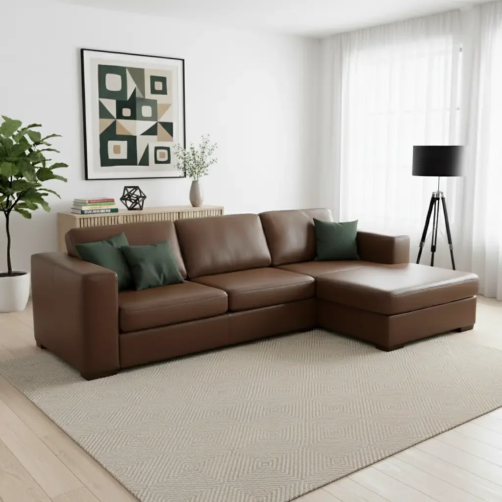 afbeelding van Leren hoekbank Flow - 2,5 zits arm links + longchair rechts - Elegance Brown (bruin) - Poten hout bruin