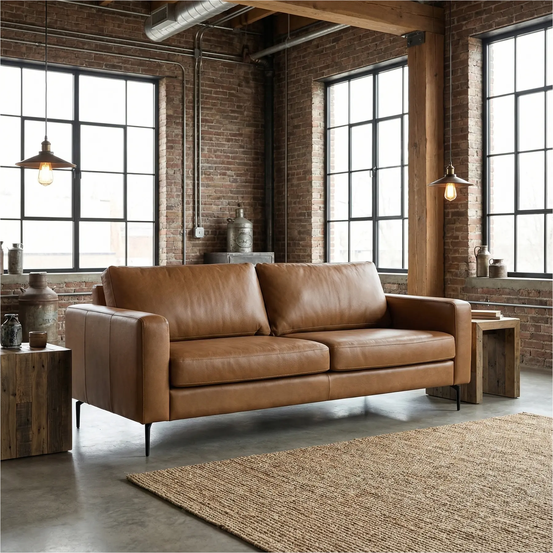 afbeelding van Leren bank Match - 3 zits - Granada Sahara (cognac) - Poten staal zwart