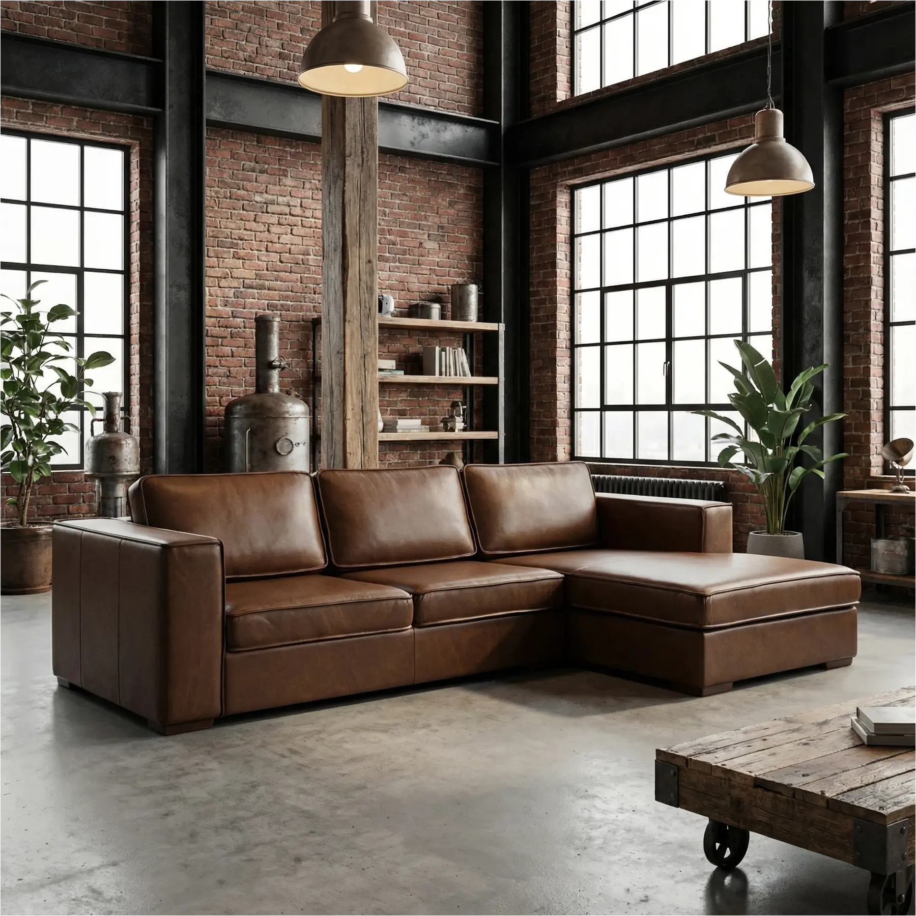 afbeelding van Leren hoekbank Fine - 2,5 zits arm links + longchair rechts - Elegance Brown (bruin) - Poten hout bruin