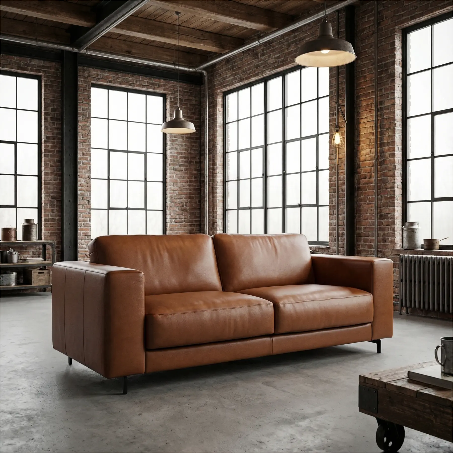 afbeelding van Leren bank Clear - 2,5 zits - Elegance Cognac (cognac) - Poten staal zwart