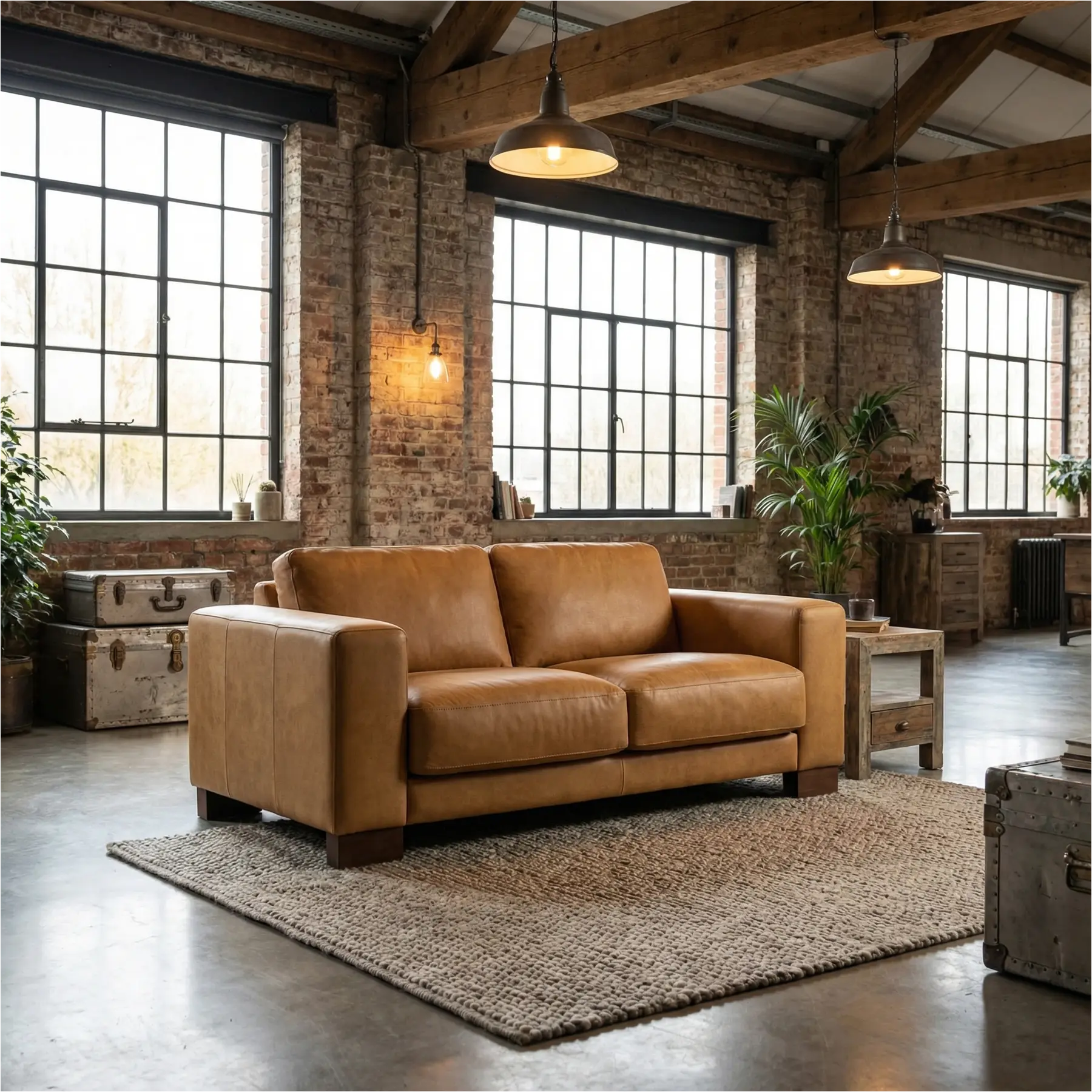 afbeelding van Leren bank Clear - 2 zits - Kenia Cognac (cognac) - Poten hout bruin