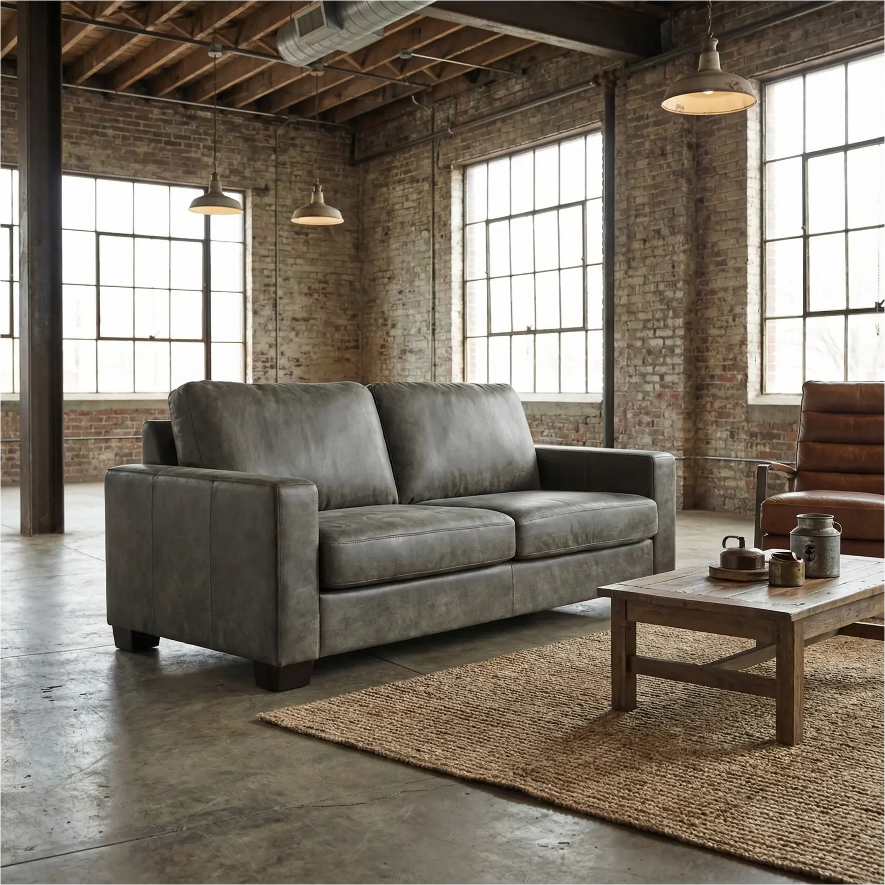 afbeelding van Leren bank Energy - 2,5 zits - Kenia Antracite (grijs) - Poten hout bruin