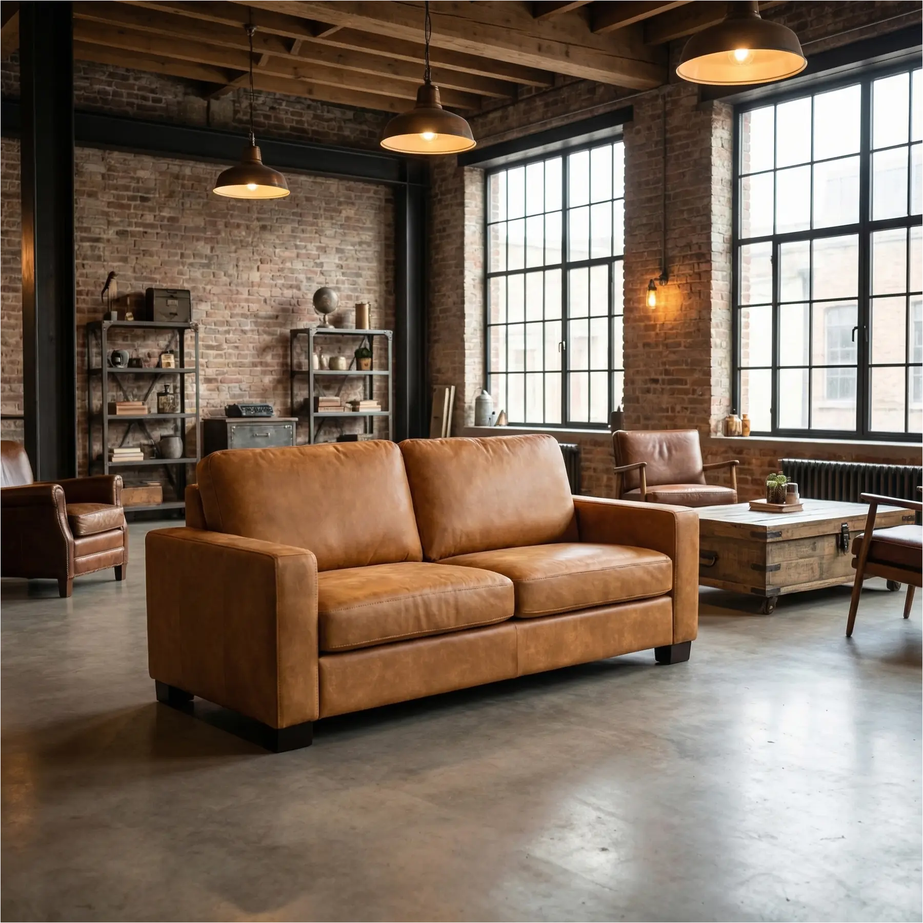 afbeelding van Leren bank Energy - 2,5 zits - Kenia Cognac (cognac) - Poten hout bruin