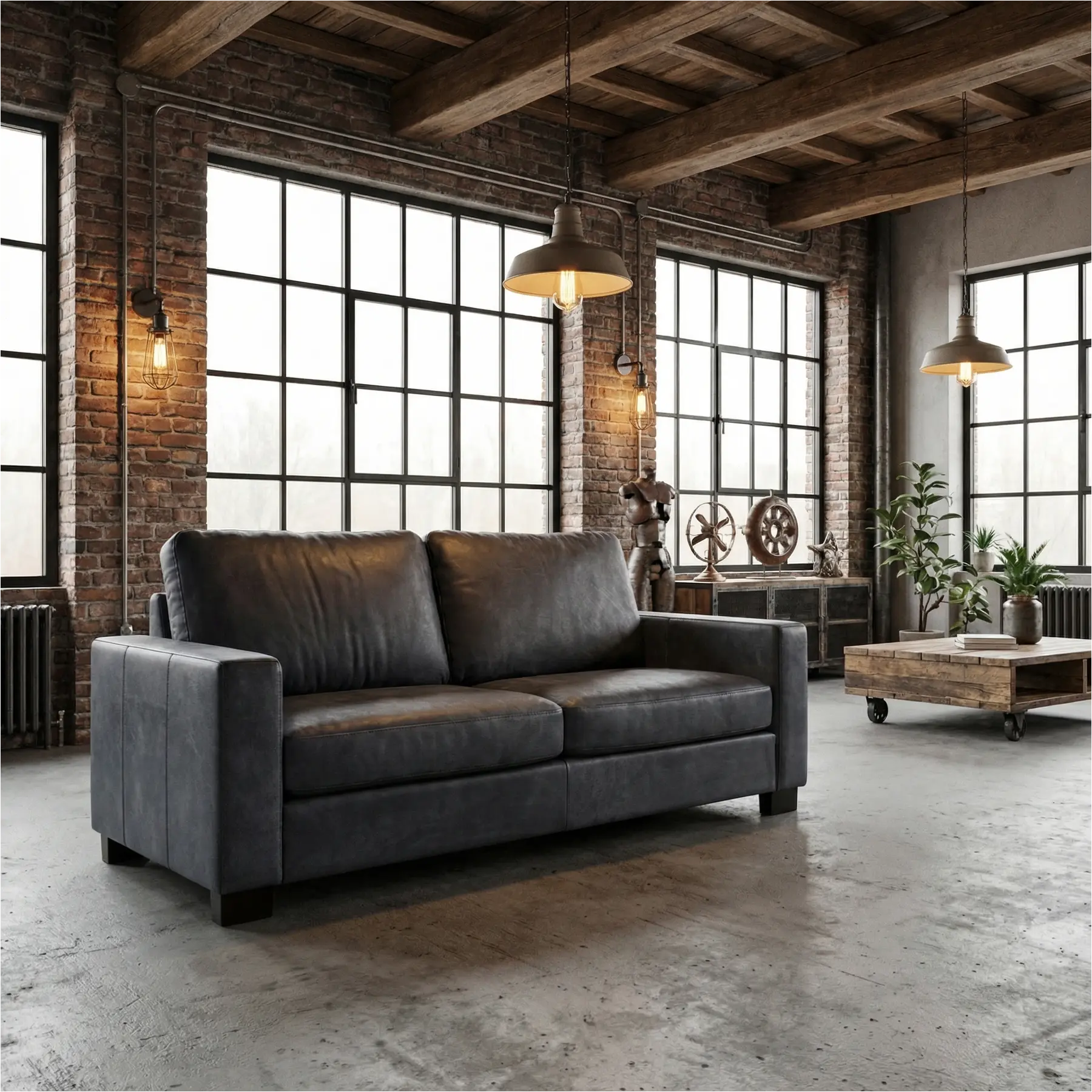 afbeelding van Leren bank Energy - 2,5 zits - Kenia Denim (blauw) - Poten hout bruin