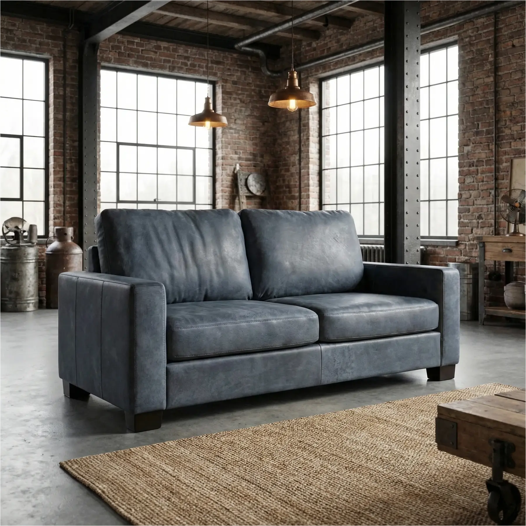 afbeelding van Leren bank Energy - 2,5 zits - Kenia Denim (blauw) - Poten hout zwart