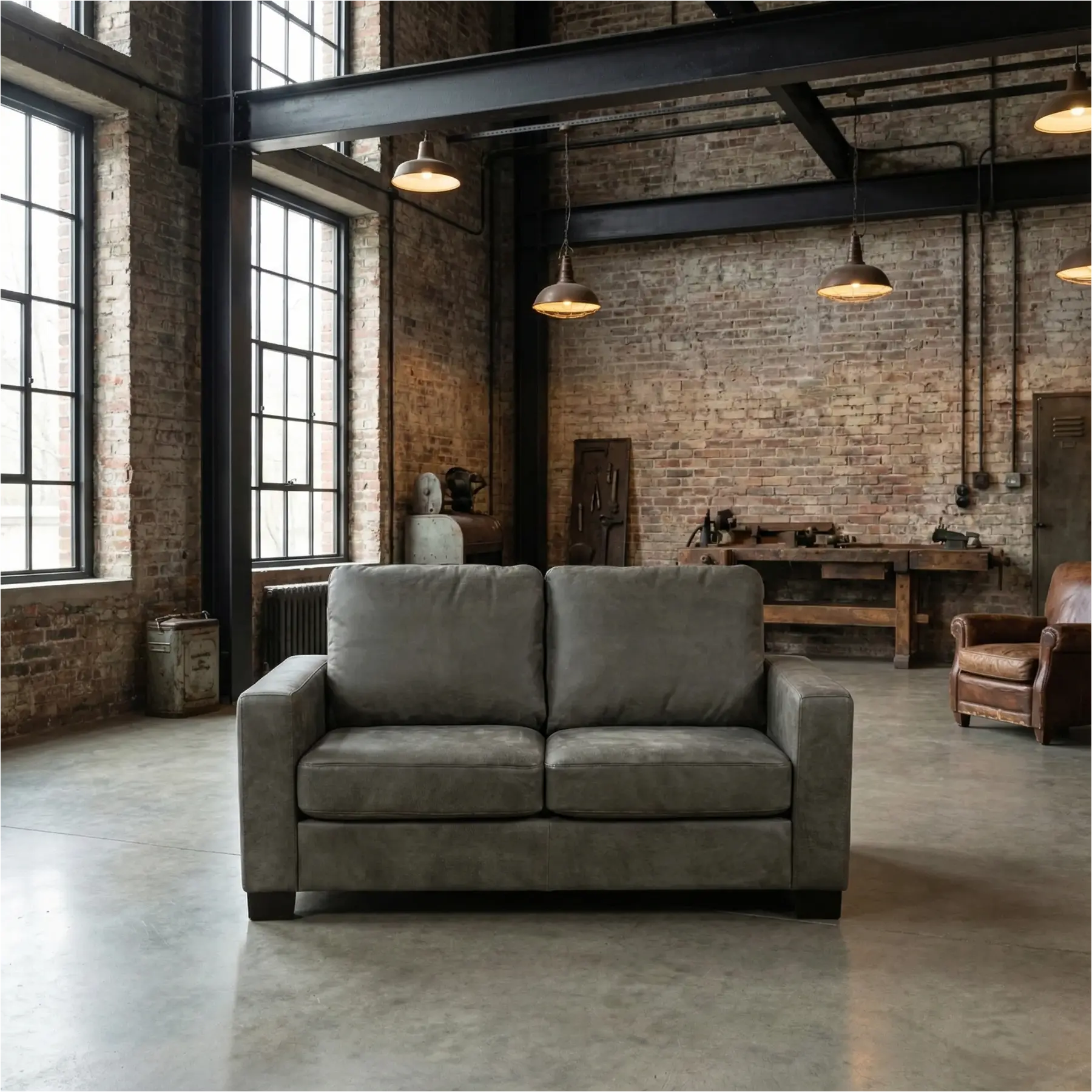 afbeelding van Leren bank Energy - 2 zits - Kenia Antracite (grijs) - Poten hout zwart