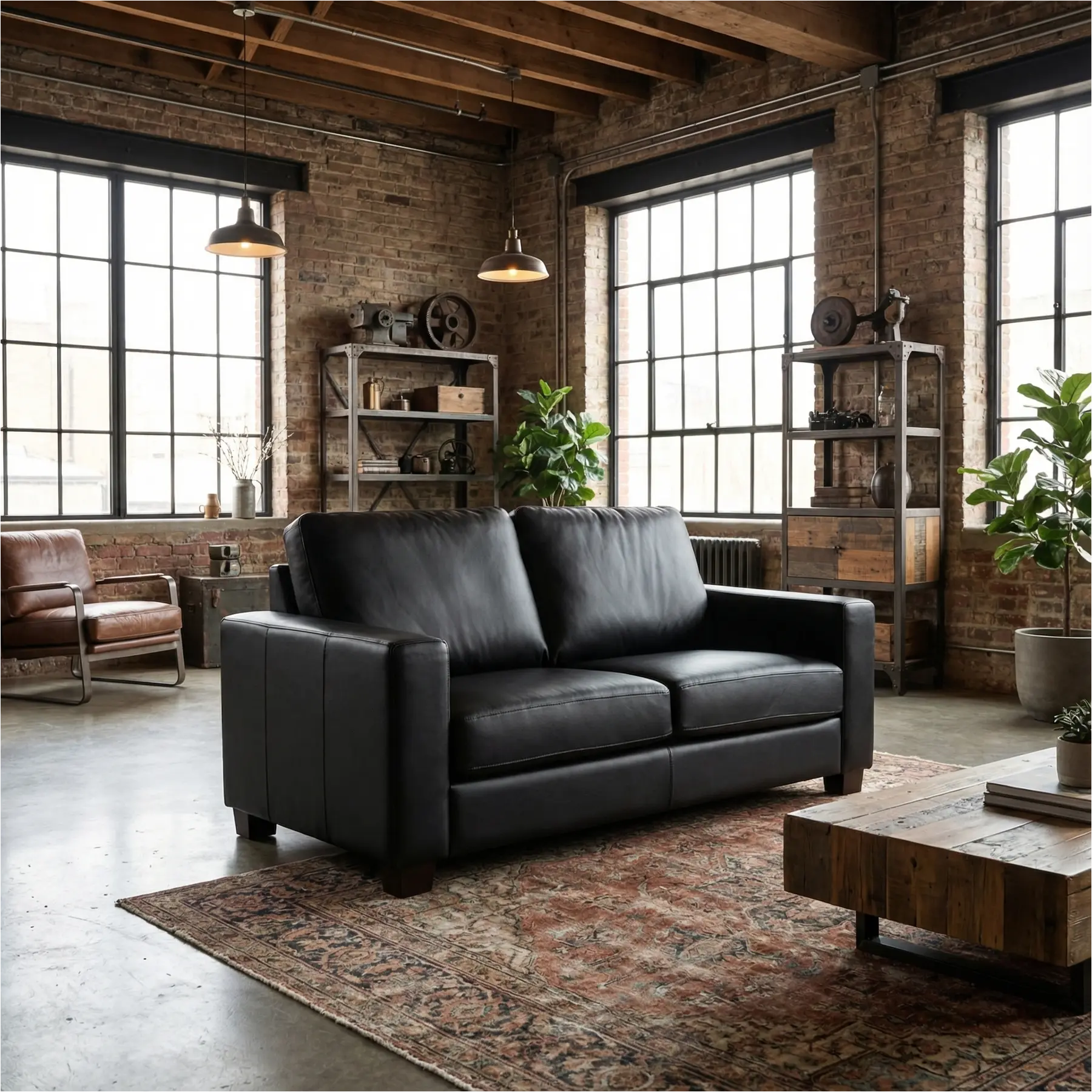 afbeelding van Leren bank Energy - 2 zits - Toledo Nero (zwart) - Poten hout bruin