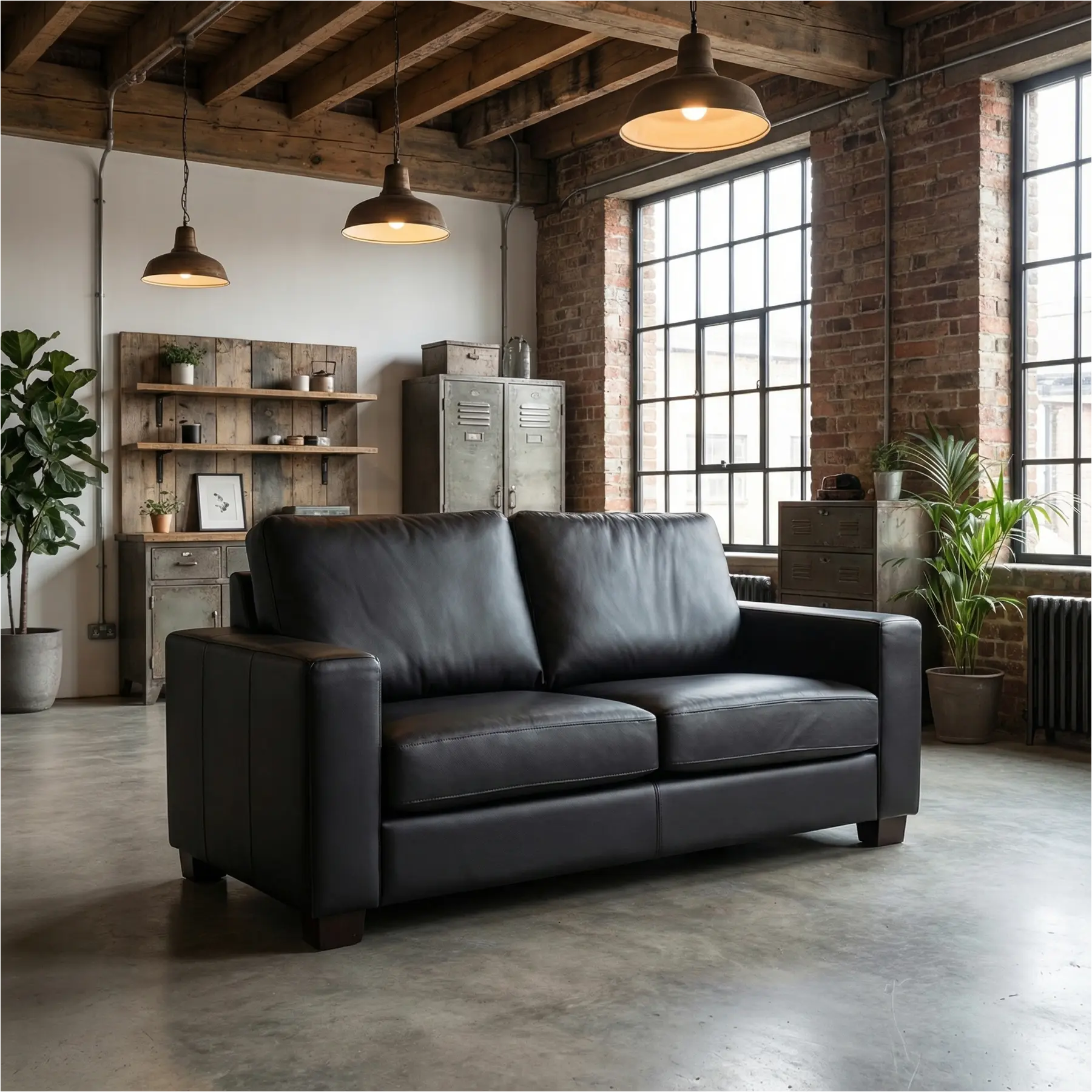 afbeelding van Leren bank Energy - 2 zits - Toledo Nero (zwart) - Poten hout zwart