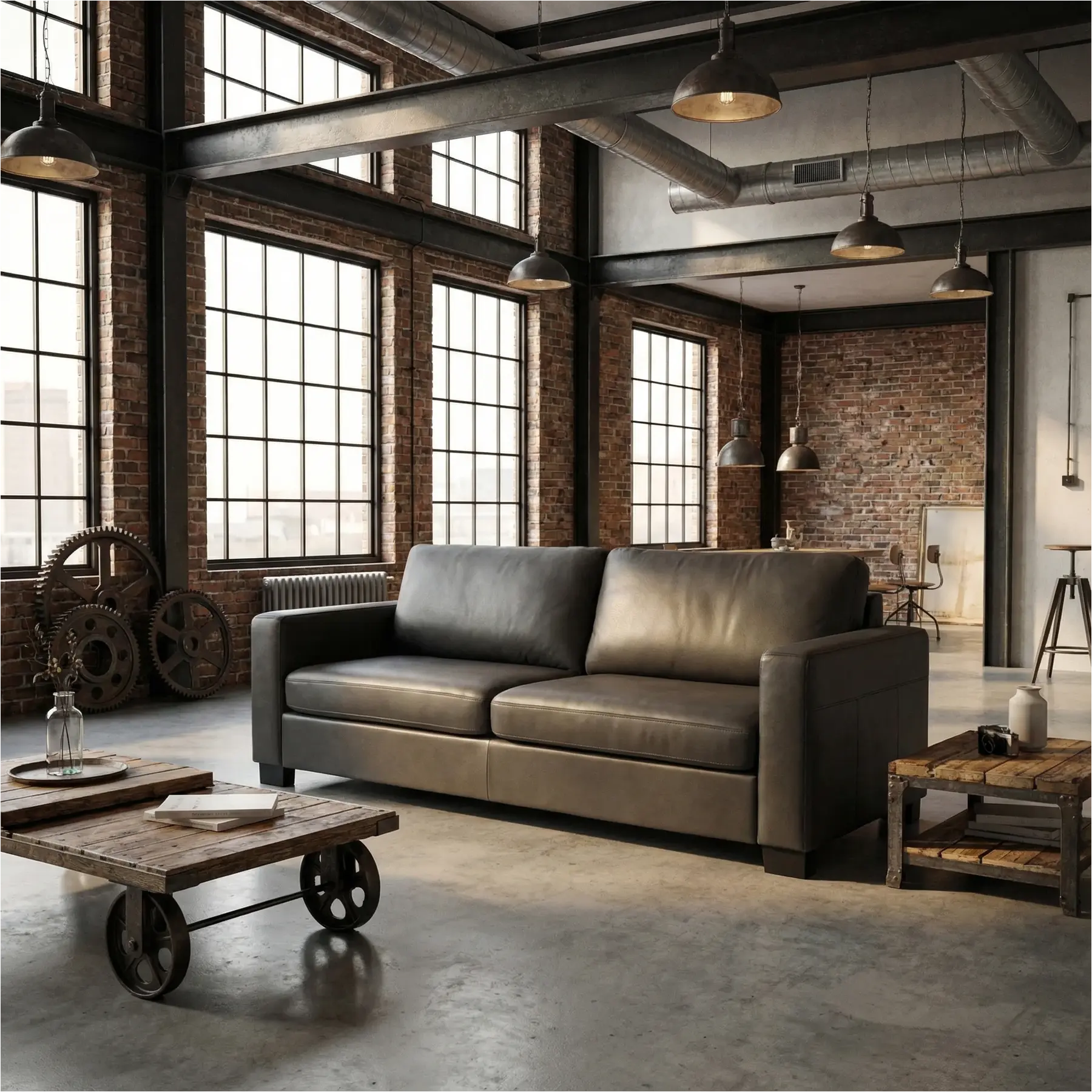 afbeelding van Leren bank Energy - 3 zits - Elegance Antracite (donkergrijs) - Poten hout zwart