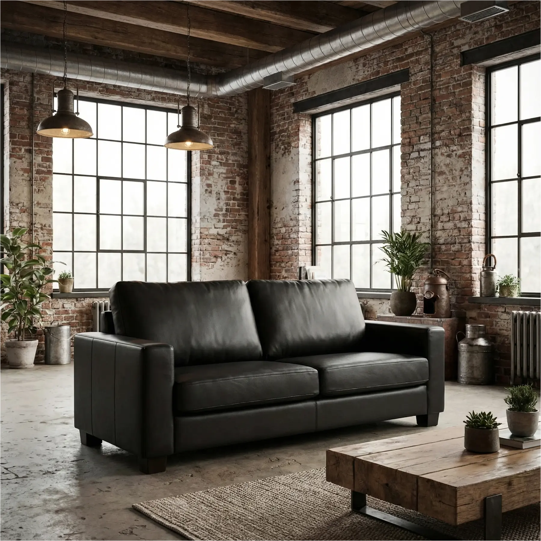 afbeelding van Leren bank Energy - 3 zits - Hermes Nero (zwart) - Poten hout bruin