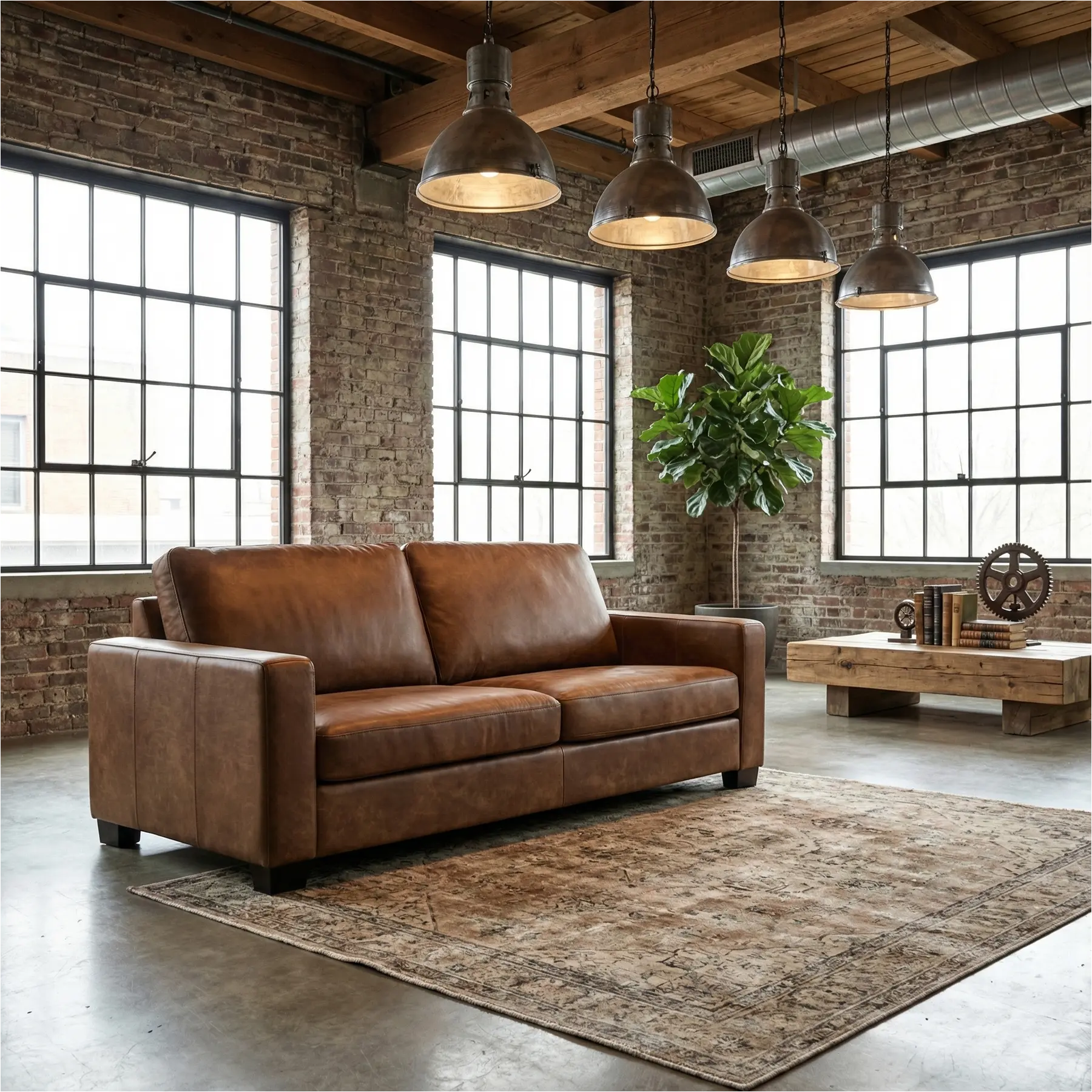 afbeelding van Leren bank Energy - 3 zits - Kenia Brown (bruin) - Poten hout bruin