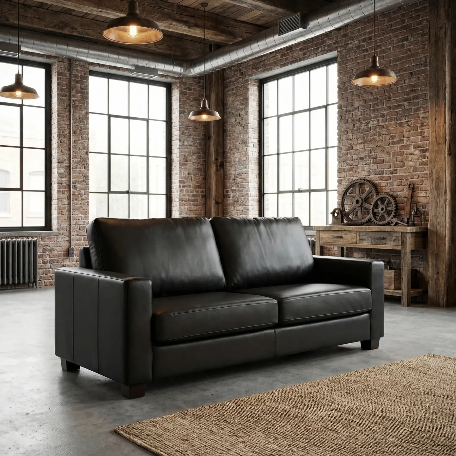 afbeelding van Leren bank Energy - 3 zits - Toledo Nero (zwart) - Poten hout bruin