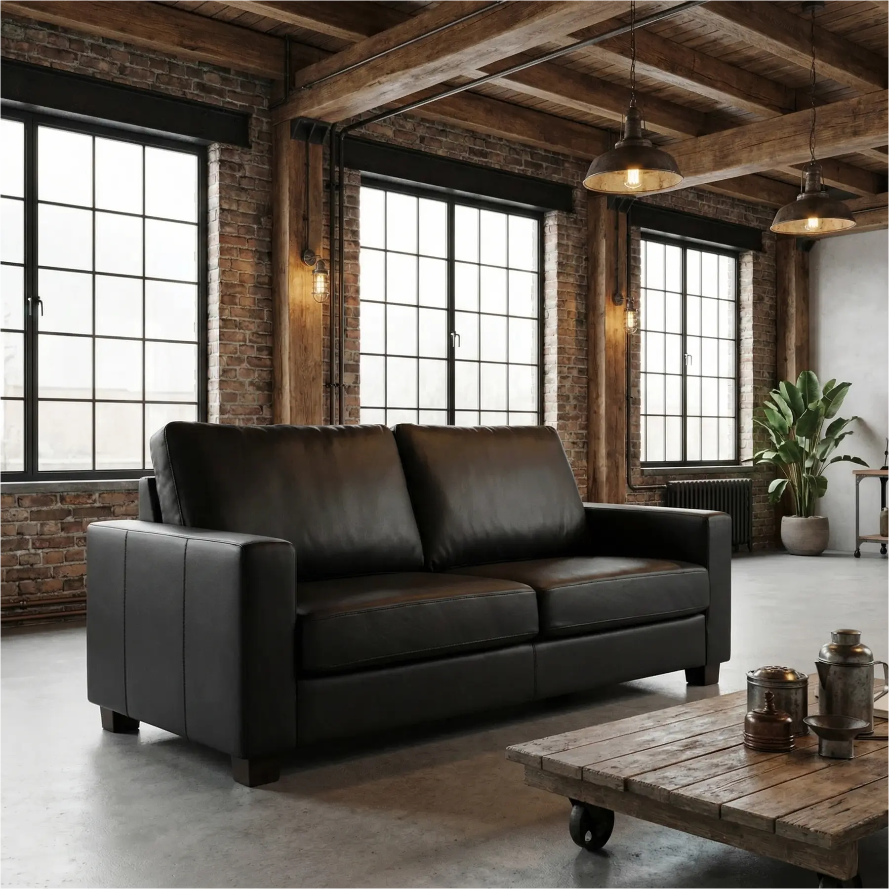 afbeelding van Leren bank Energy - 3 zits - Toledo Nero (zwart) - Poten hout zwart