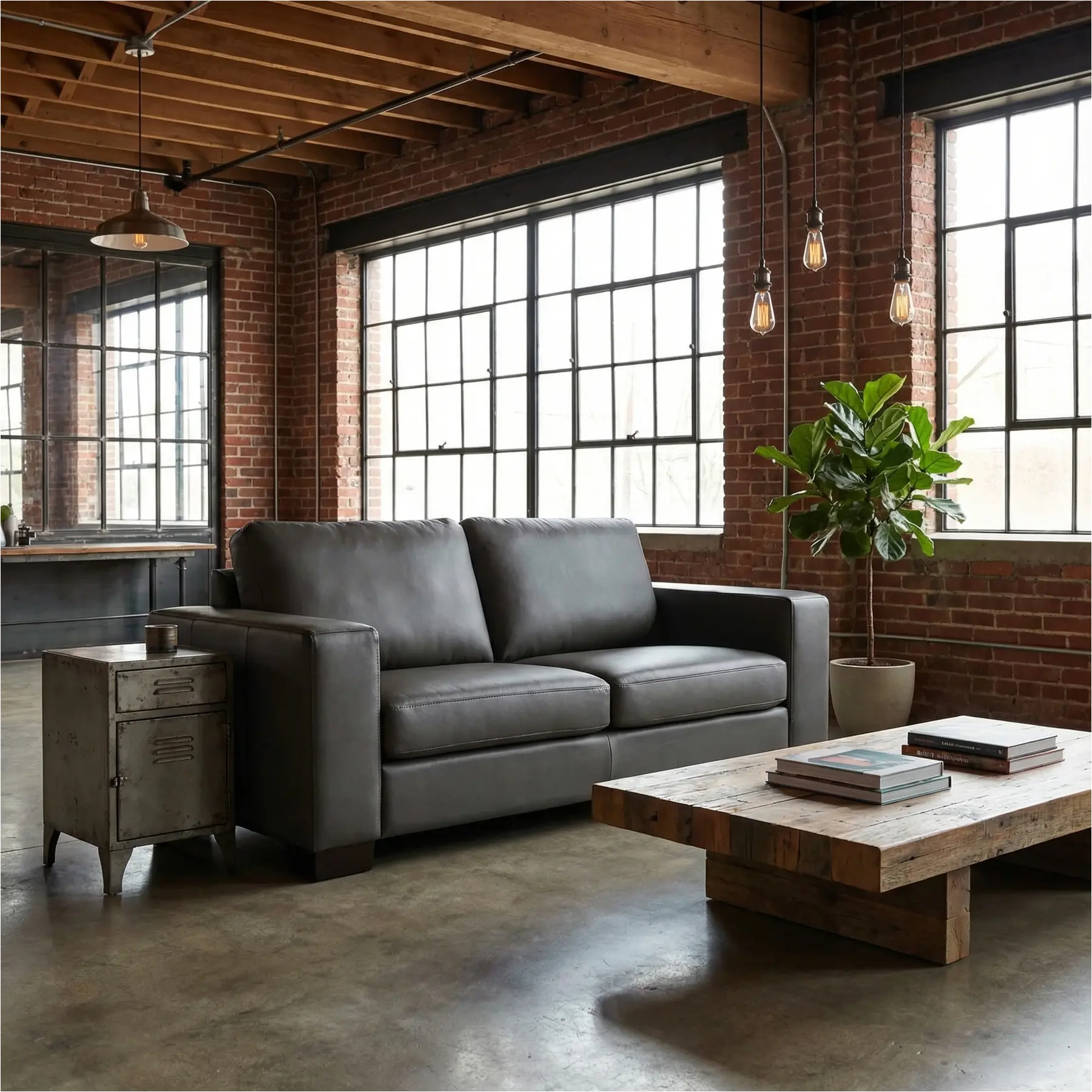 afbeelding van Leren bank Enjoy - 2,5 zits - Hermes Antracite (donkergrijs) - Poten hout zwart