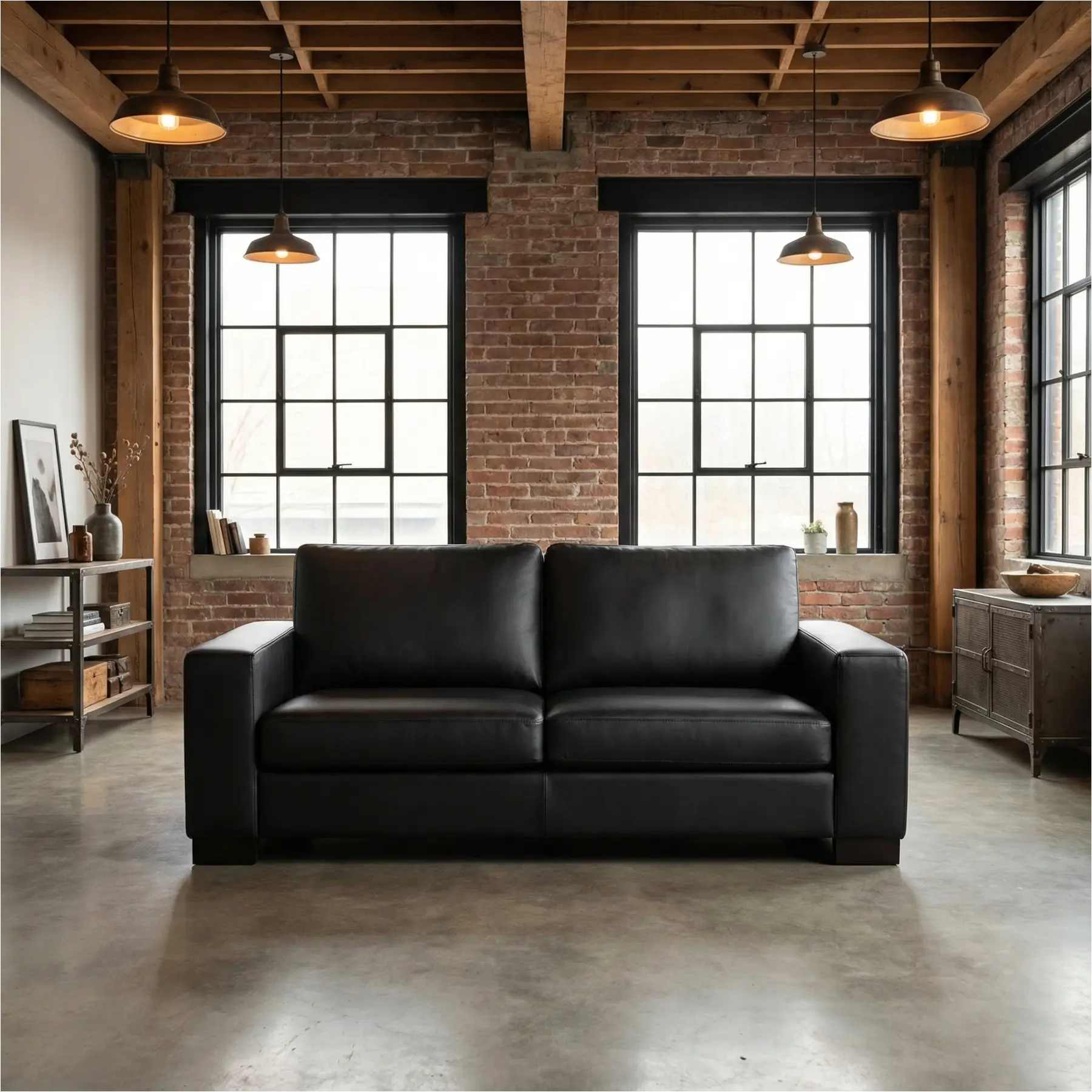 afbeelding van Leren bank Enjoy - 2,5 zits - Hermes Nero (zwart) - Poten hout zwart