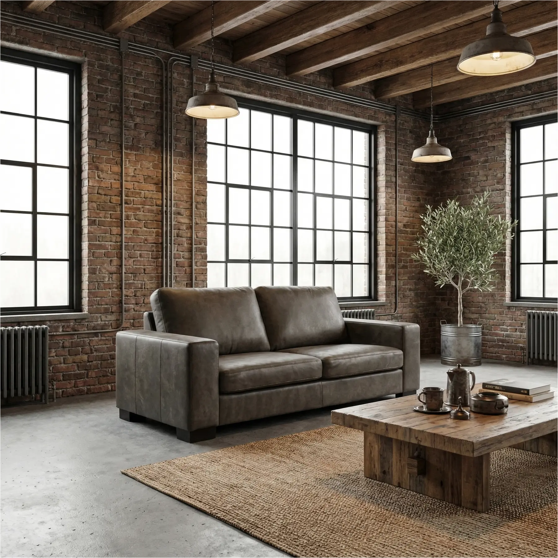 afbeelding van Leren bank Enjoy - 2,5 zits - Kenia Antracite (grijs) - Poten hout bruin