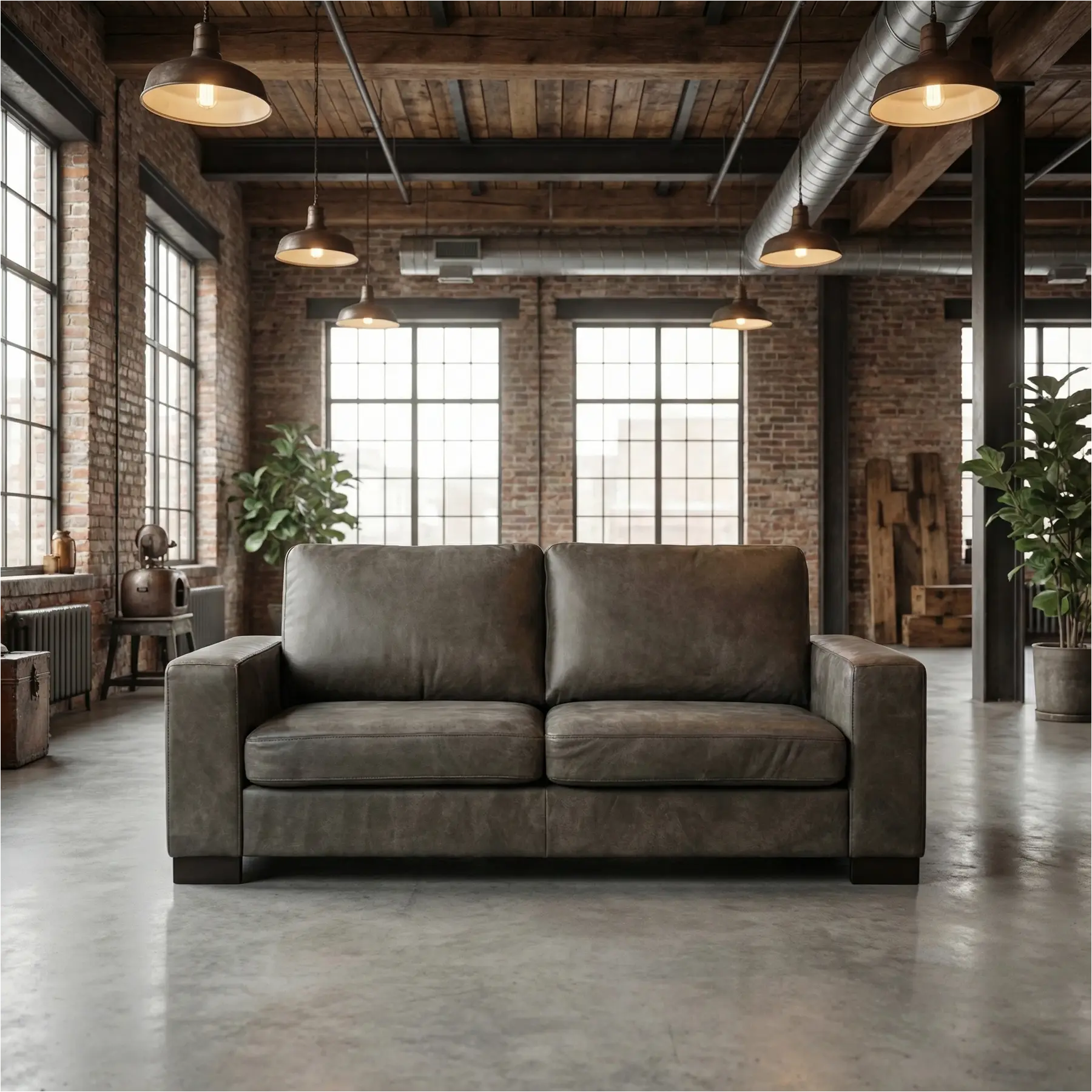 afbeelding van Leren bank Enjoy - 2,5 zits - Kenia Antracite (grijs) - Poten hout zwart