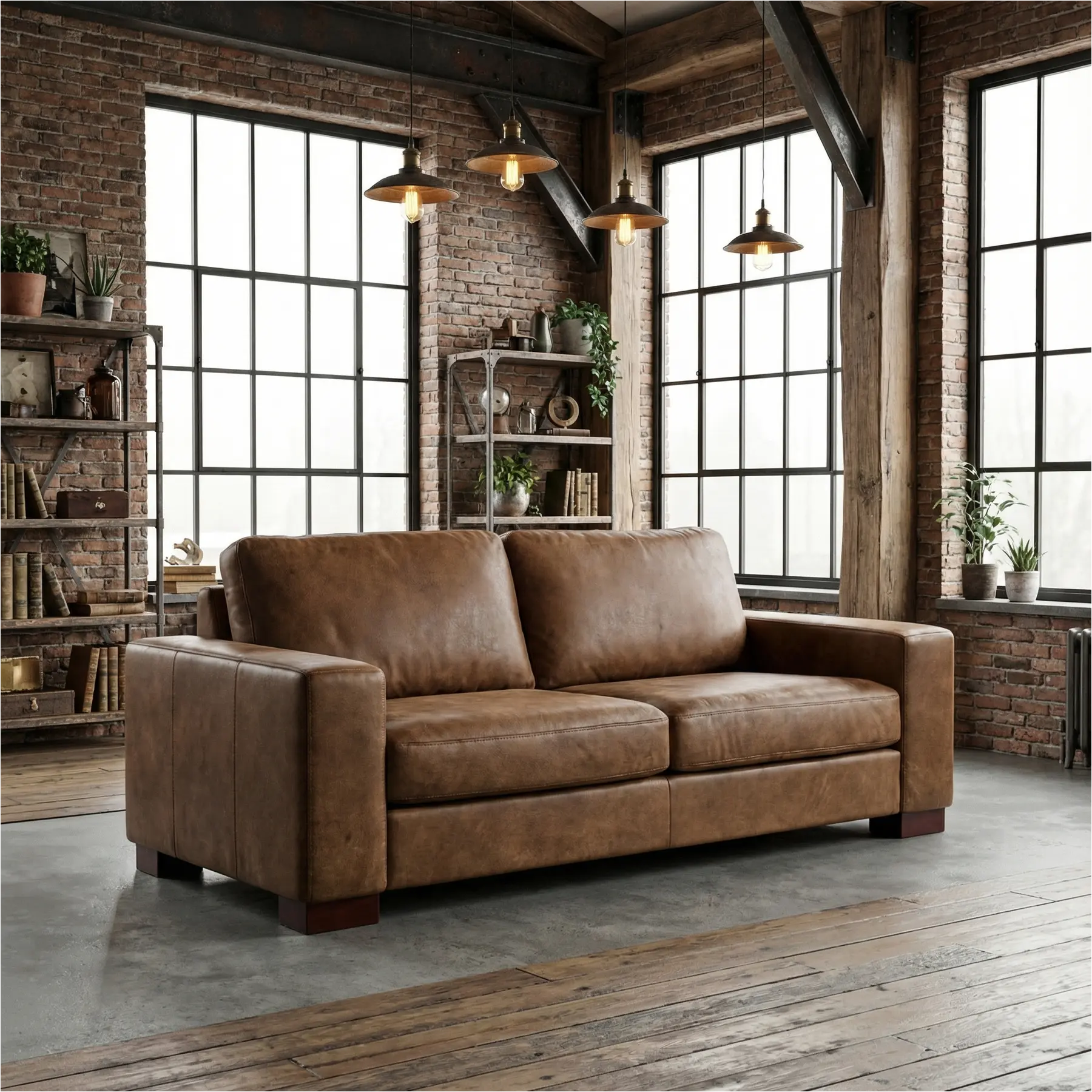 afbeelding van Leren bank Enjoy - 2,5 zits - Kenia Brown (bruin) - Poten hout bruin