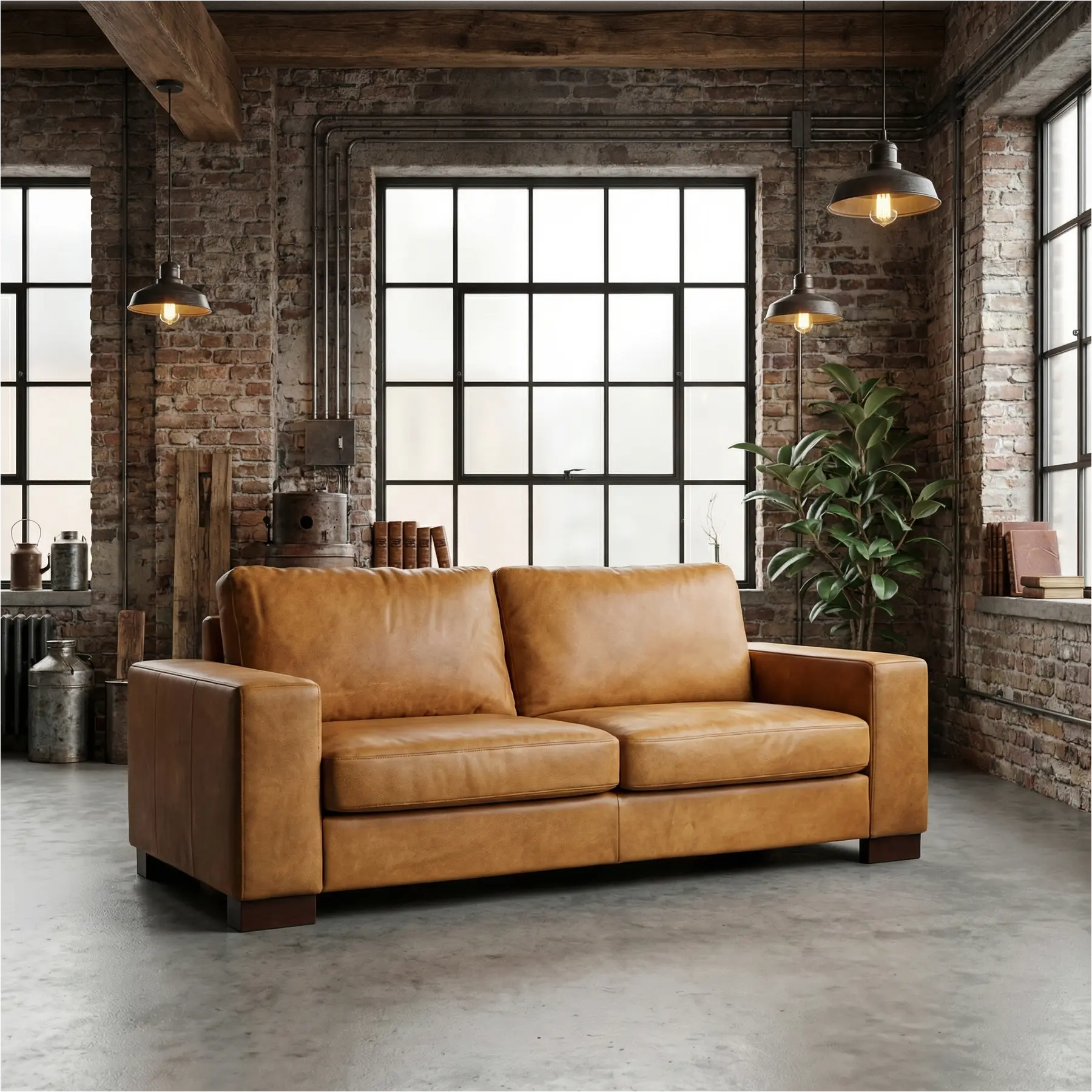 afbeelding van Leren bank Enjoy - 2,5 zits - Kenia Cognac (cognac) - Poten hout bruin