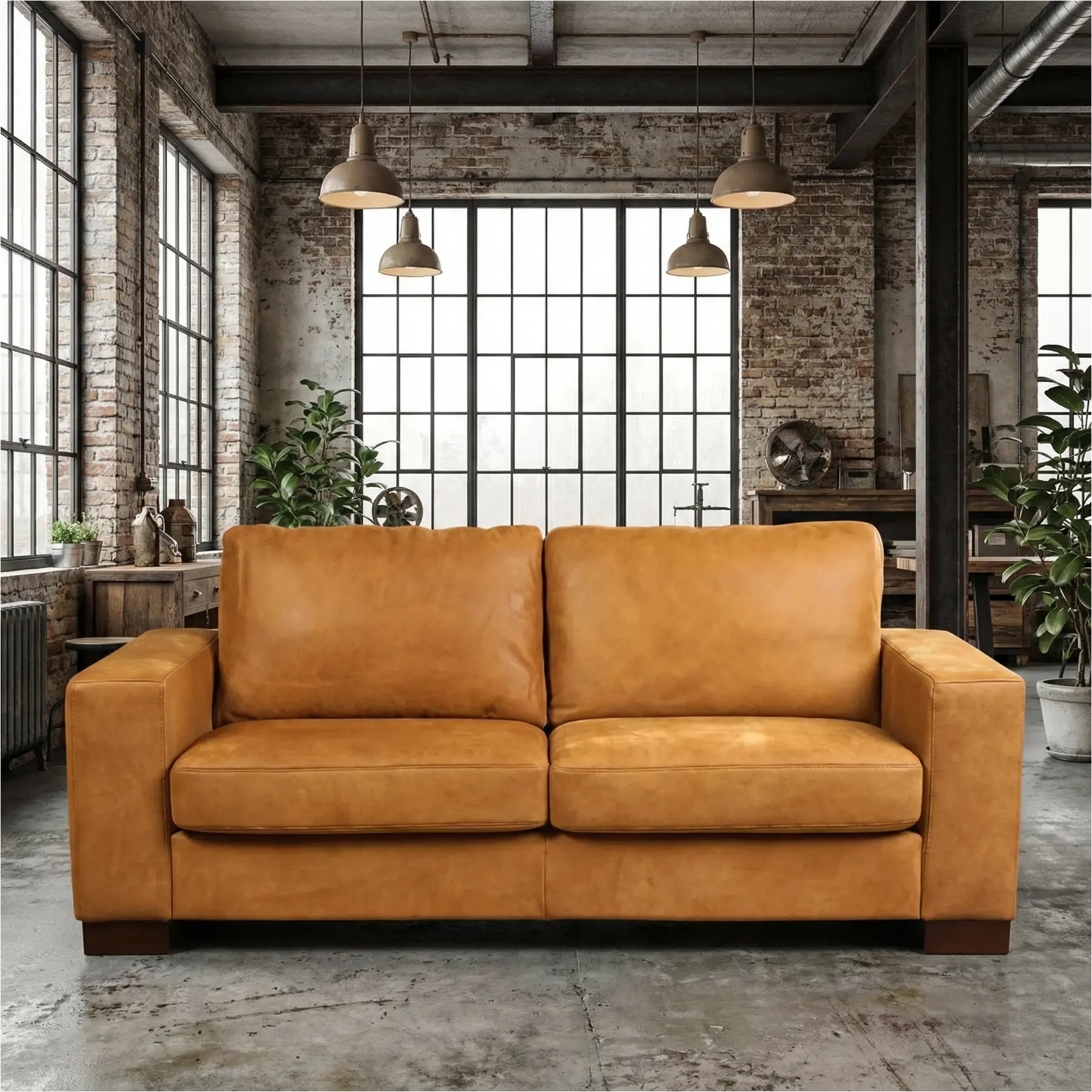 afbeelding van Leren bank Enjoy - 2,5 zits - Kenia Cognac (cognac) - Poten hout zwart