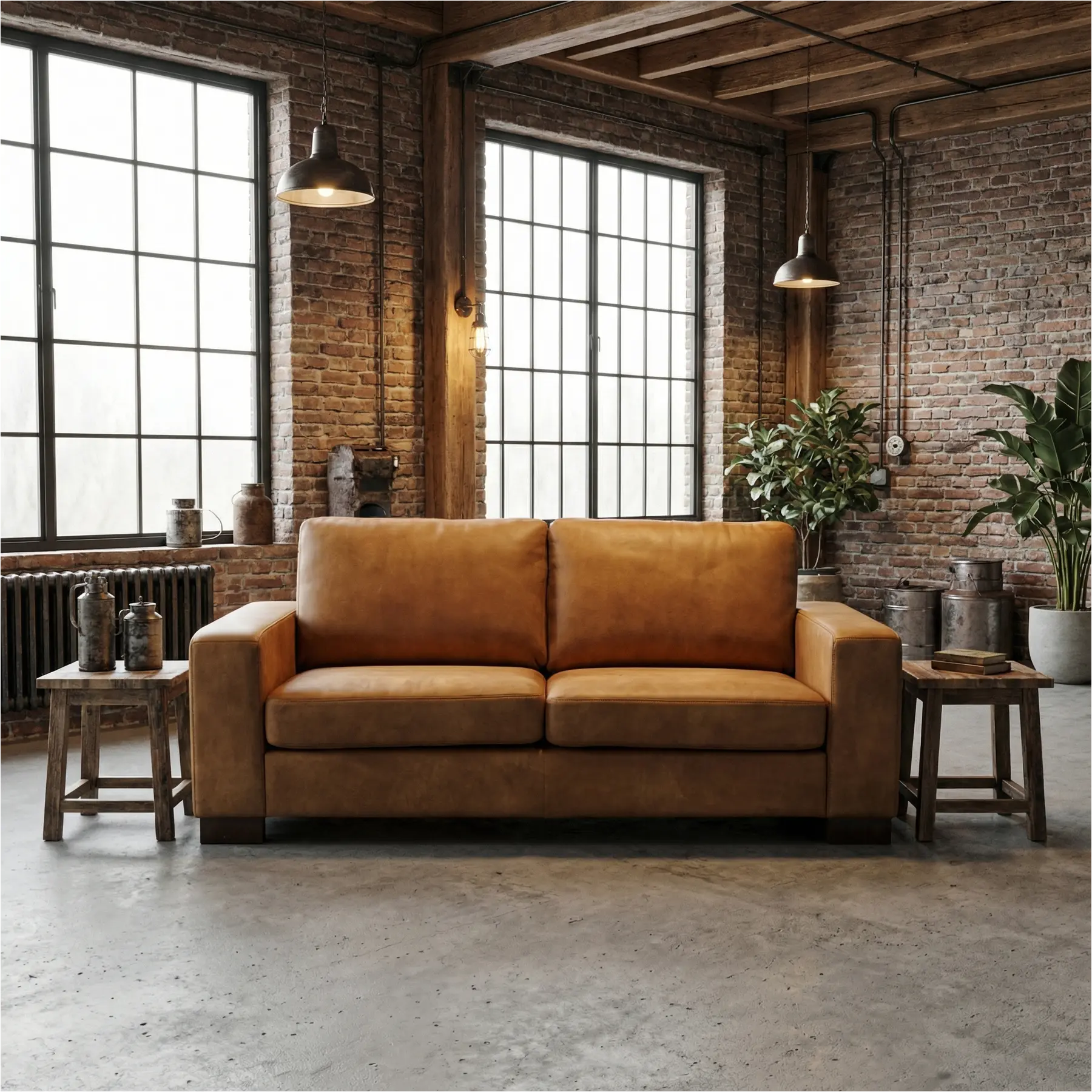 afbeelding van Leren bank Enjoy - 2,5 zits - Kenia Walnut (cognac) - Poten hout bruin