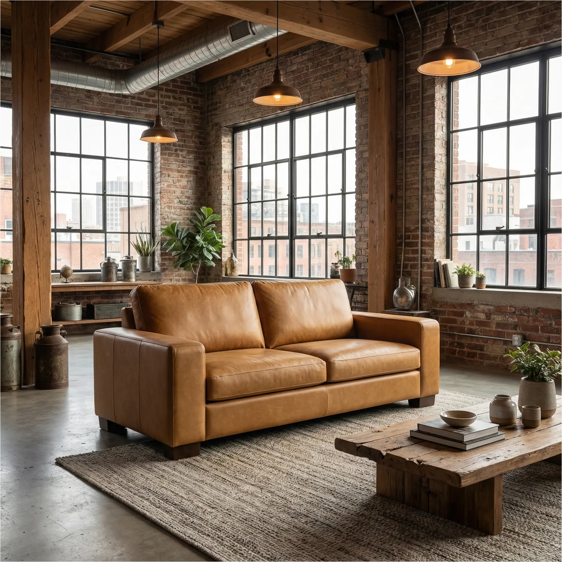 afbeelding van Leren bank Enjoy - 2,5 zits - Kenia Walnut (cognac) - Poten hout zwart